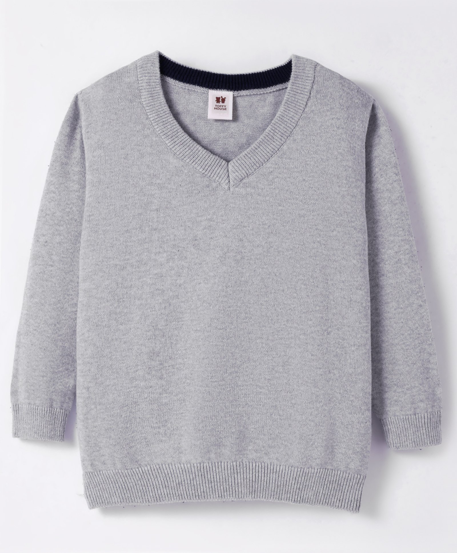 ToffyHouse 100% Supercombed Cotton Flat Knit Solid ColorPullover Sweater - Grey-image-22