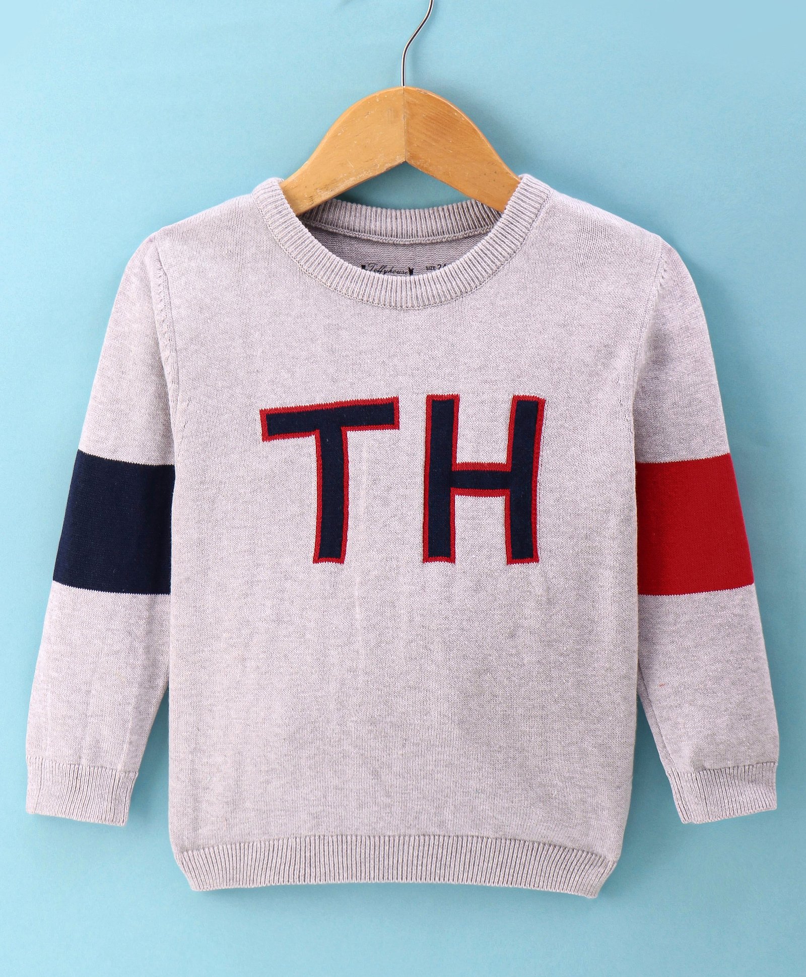 ToffyHouse Cotton Knitted Full Sleeves Text Designed Pullover Sweater - Light Grey-image-20