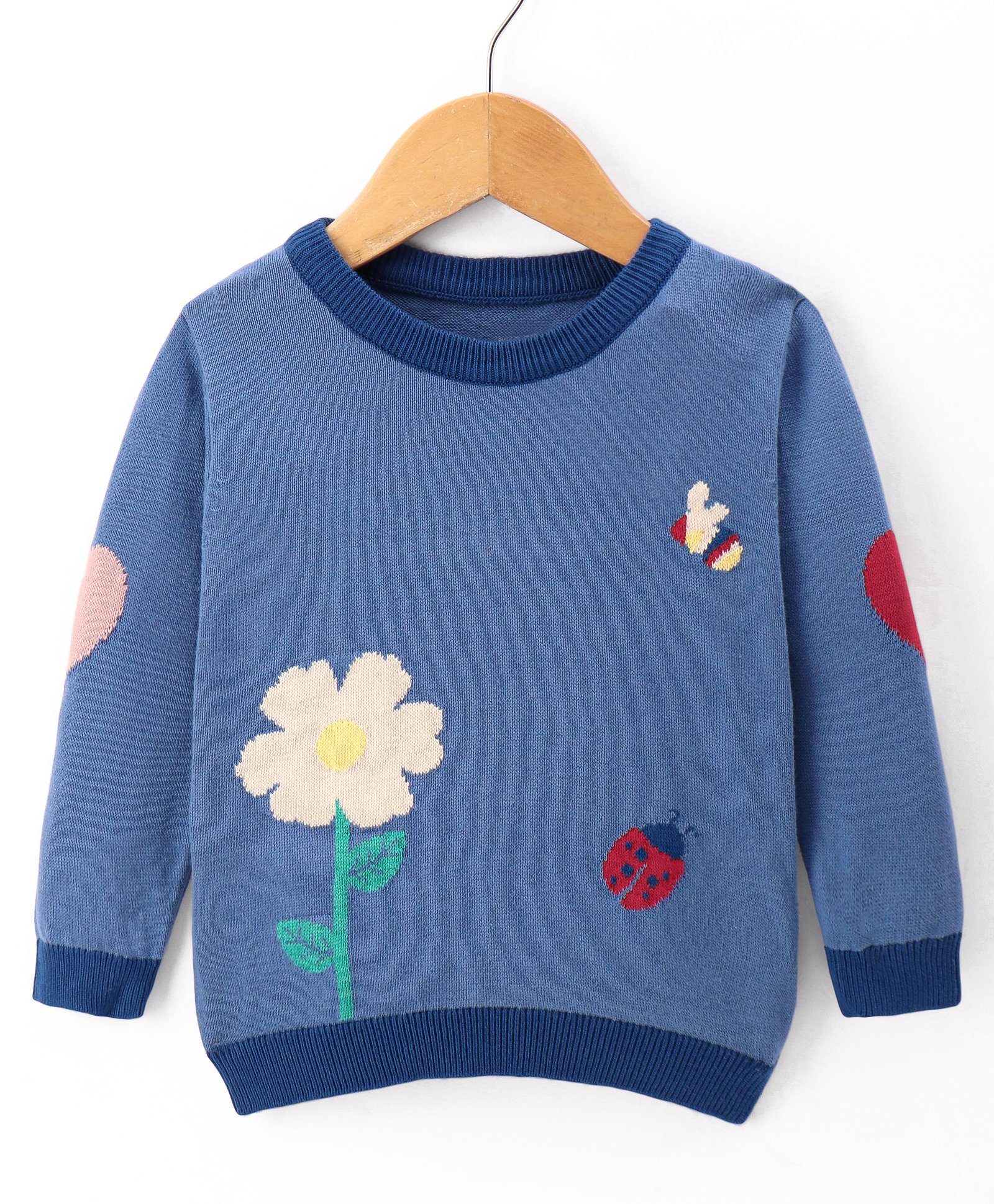 ToffyHouse Cotton Knitted Full Sleeves Floral Designed Pullover Sweater - Blue-image-25