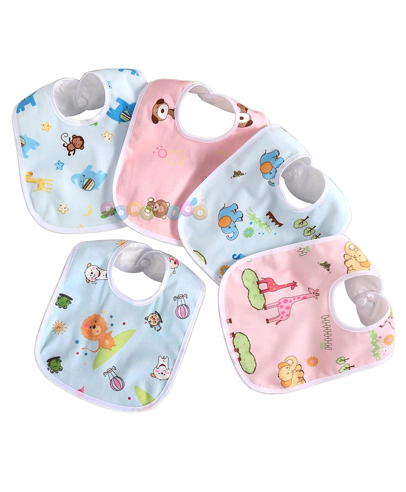DOMENICO Feeding Bibs With Snap Button Closure Pack of 5 - Multicolour-picture-25