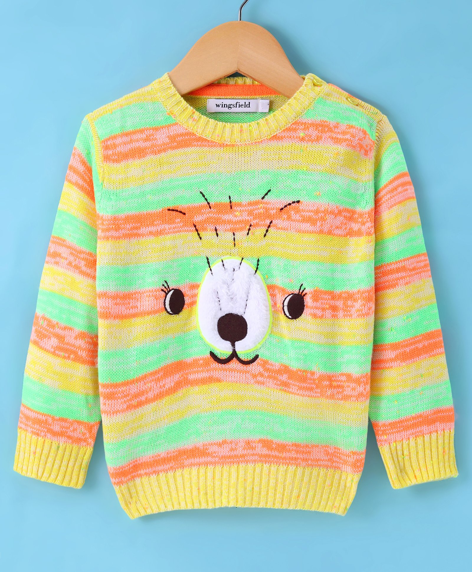 Wingsfield Full Sleeves Striped & Animal Face  Embroidered Sweater - Yellow-picture-29
