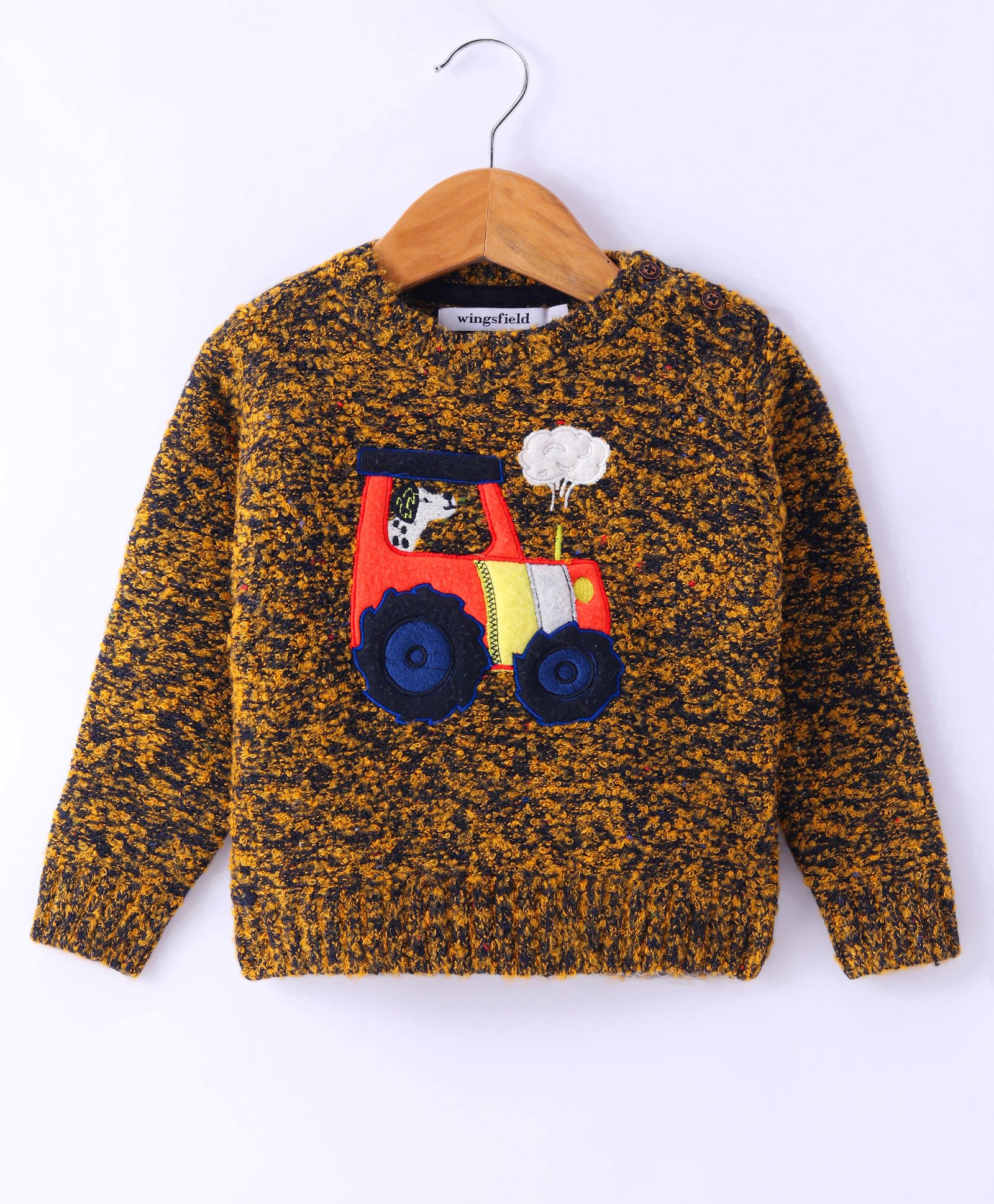 Wingsfield Full Sleeves Car Embroidered Sweater - Yellow-image-4