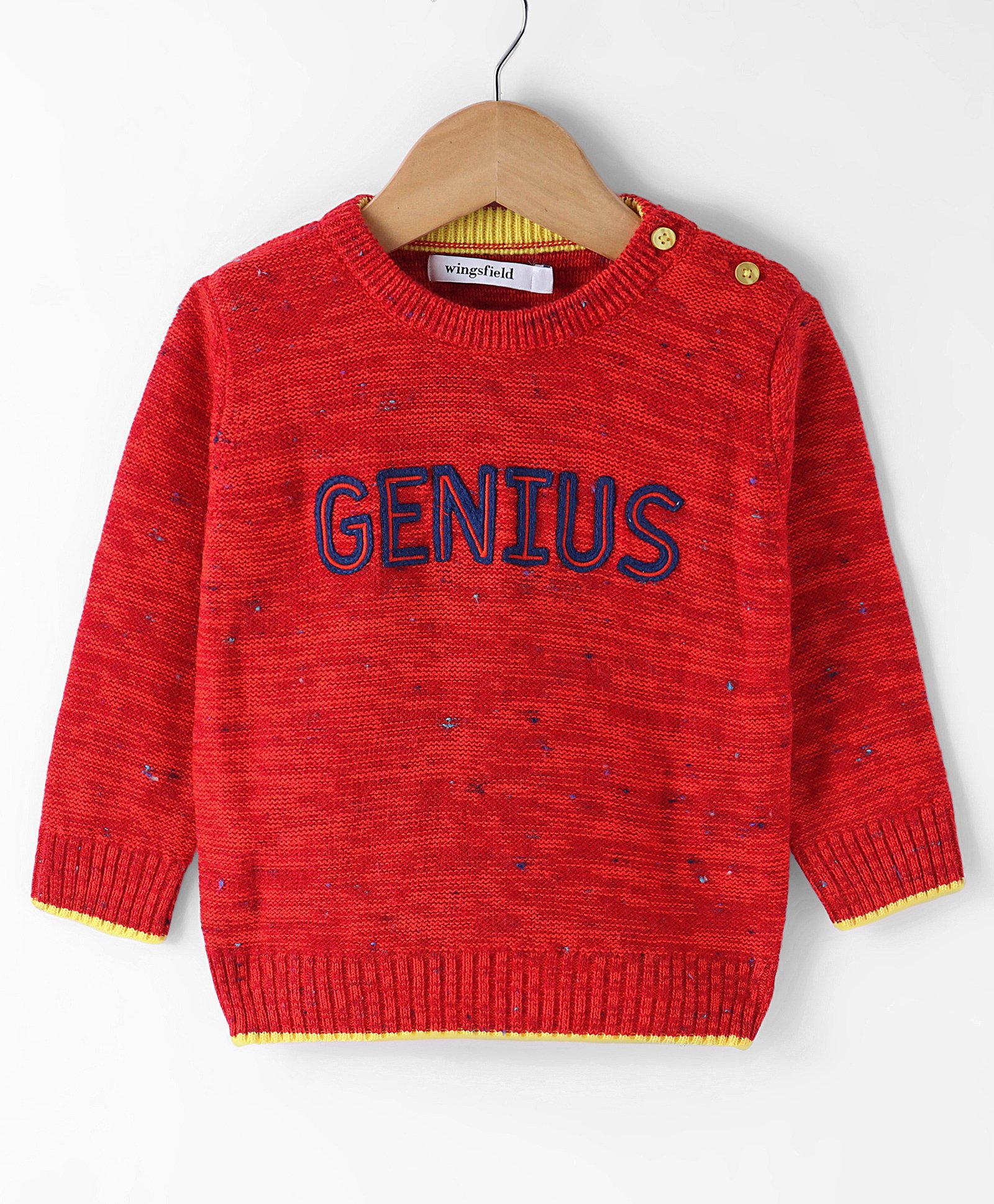 Wingsfield Full Sleeves Typography  Embroidered Sweater - Red-picture-35