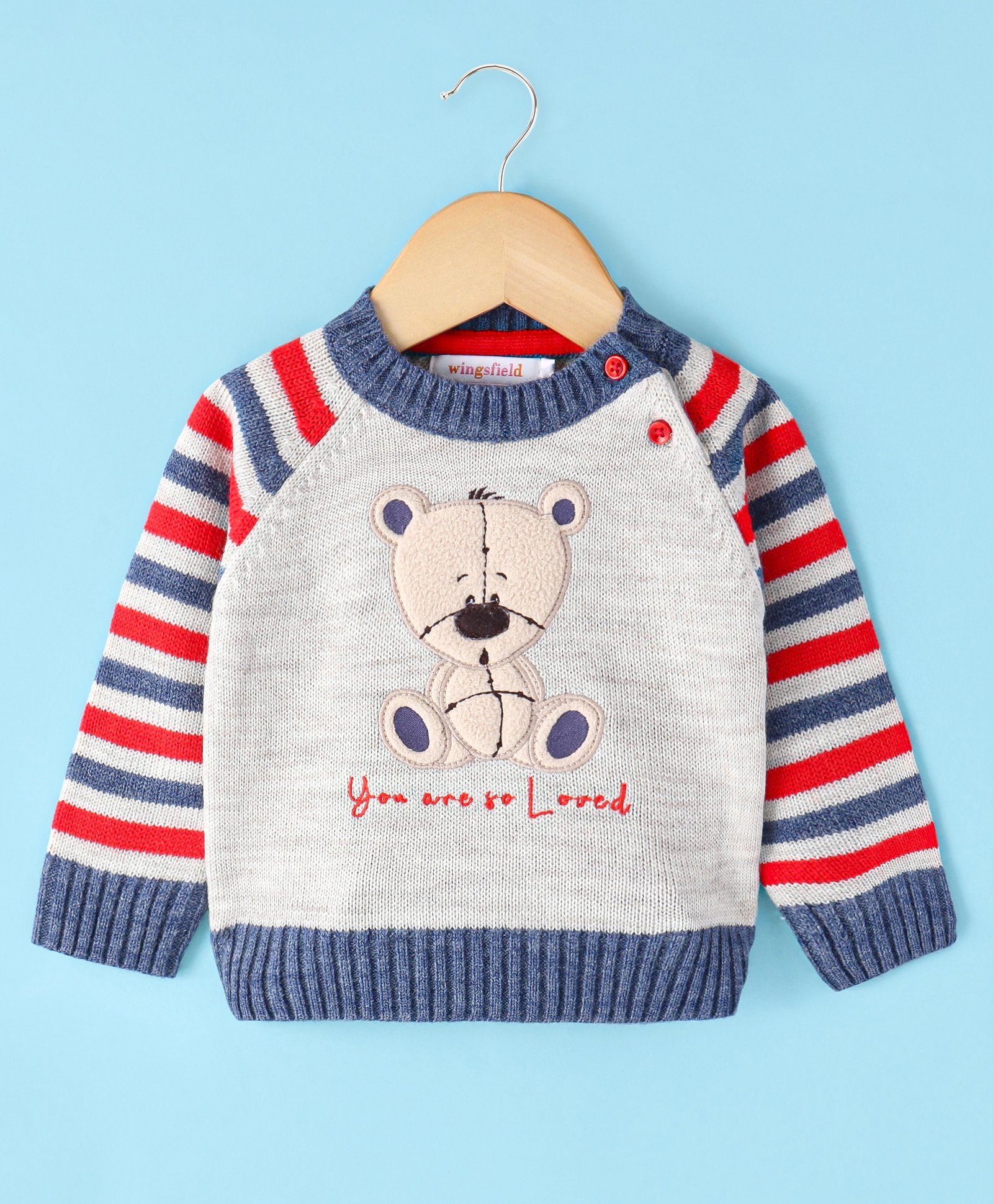 Wingsfield Full Sleeves Teddy Bear  Embroidered Sweater - Multi Colour-picture-9