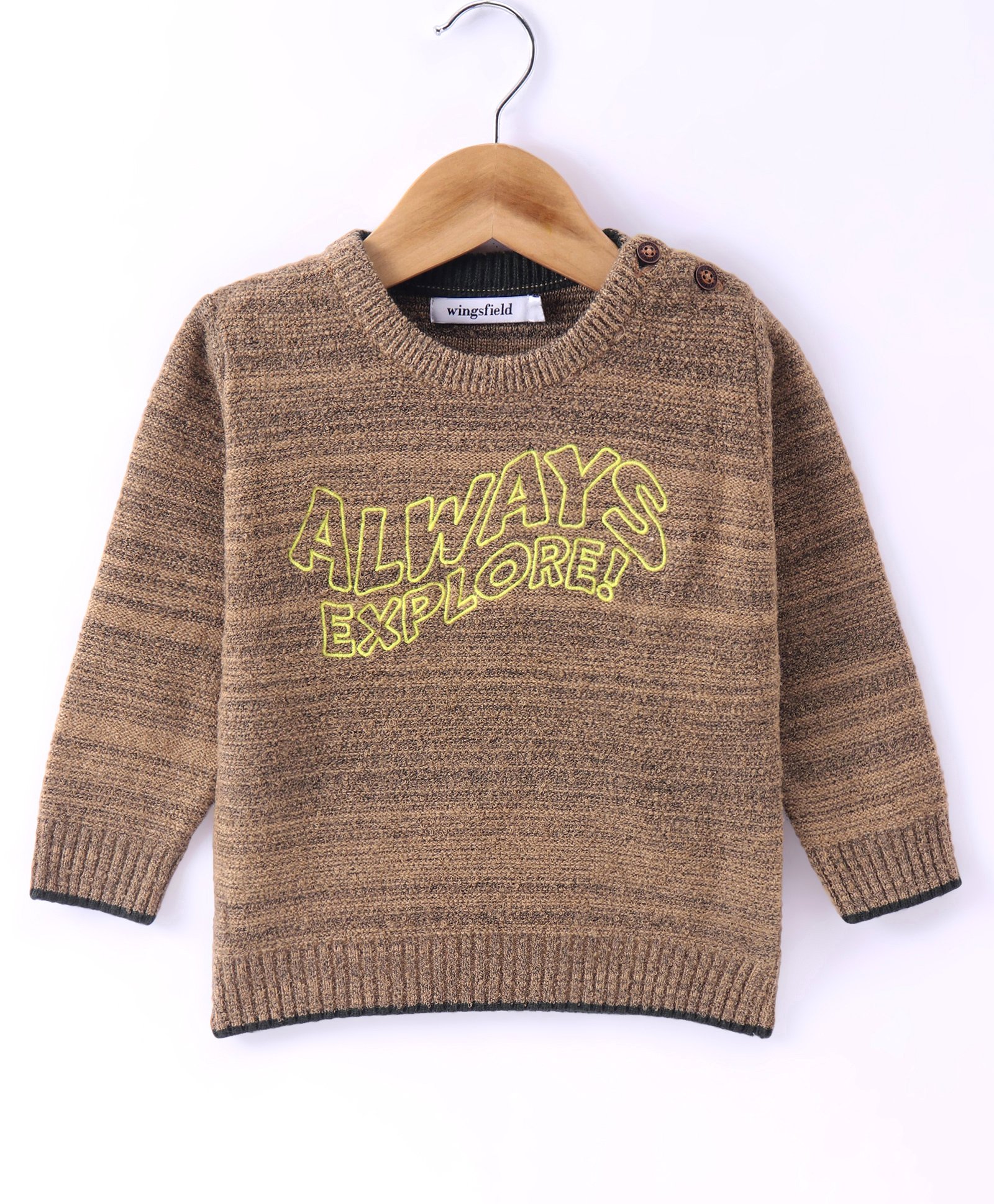 Wingsfield Full Sleeve TypographyEmbroidered Pullover - Brown-picture-24