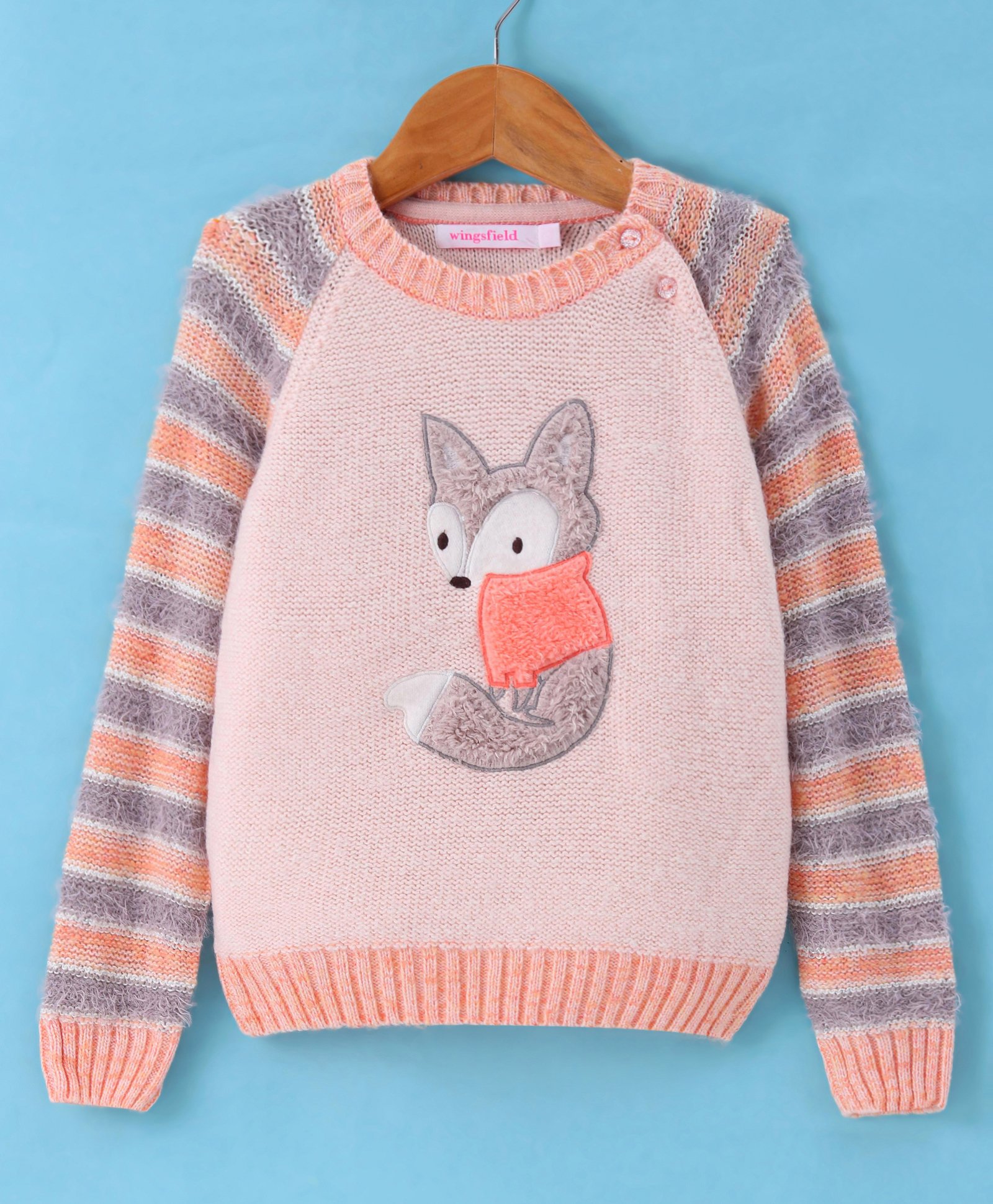 Wingsfield Full Sleeves Animal Embroidered Sweater - Peach-image-28