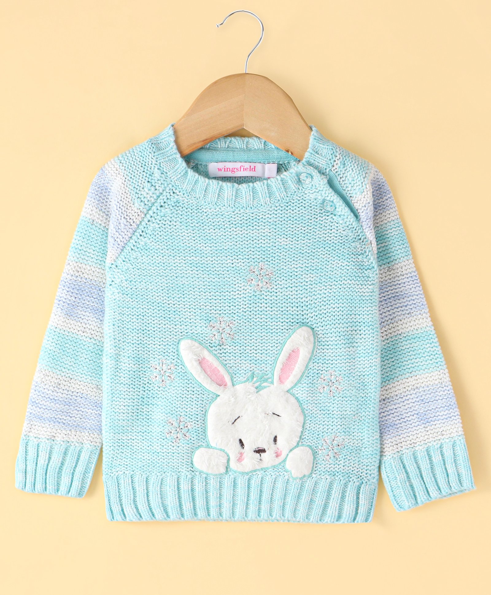 Wingsfield Full Sleeves Self Designed Rabbit  Embroidered Sweater - Sea Green-image-45