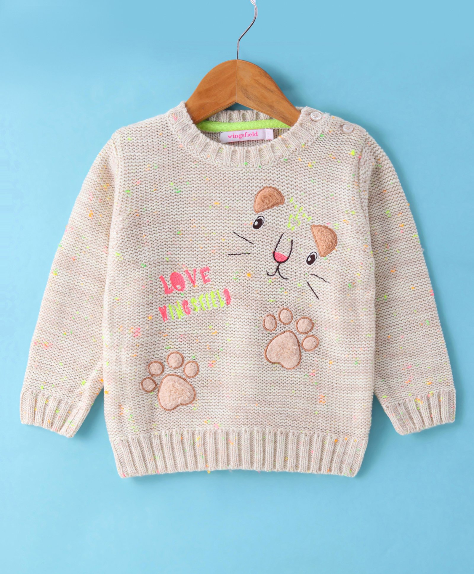 Wingsfield Full Sleeves Animal Embroidered Sweater - Beige-image-5