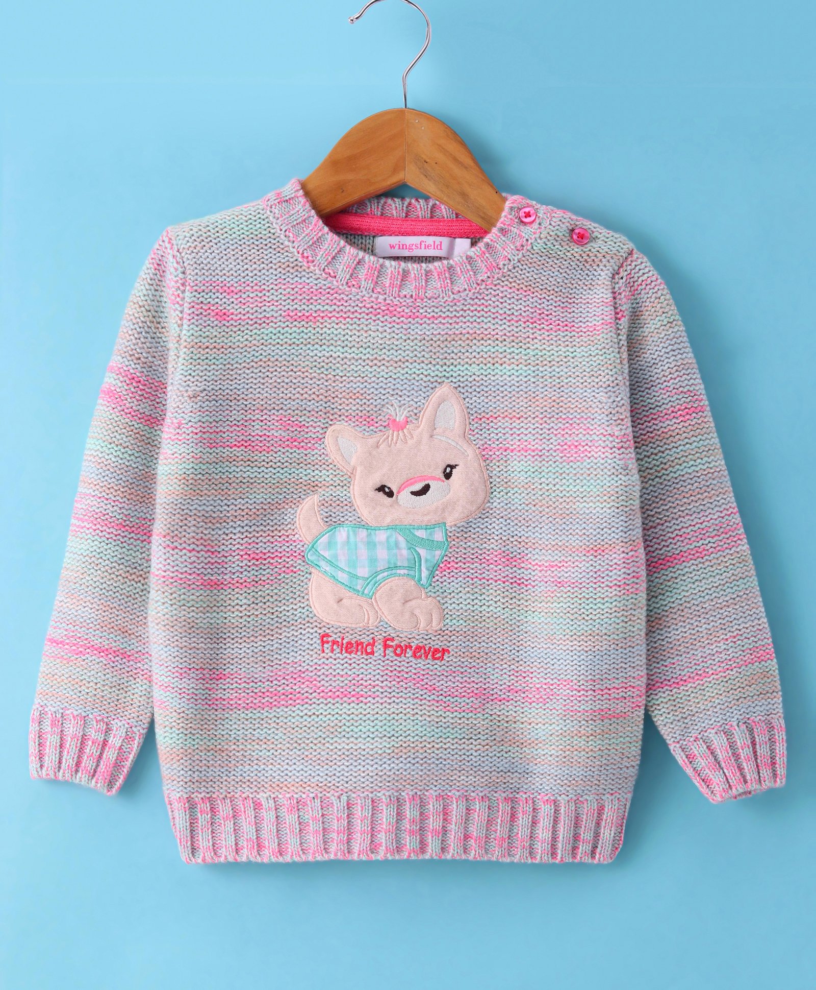 Wingsfield Full Sleeves Animal Embroidered Sweater - Pink-image-17