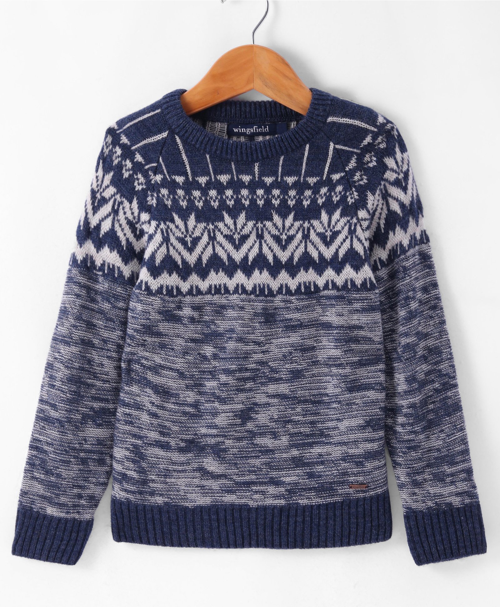 Wingsfield Full Sleeves Self Knit  Designed Pullover - Blue-image-19