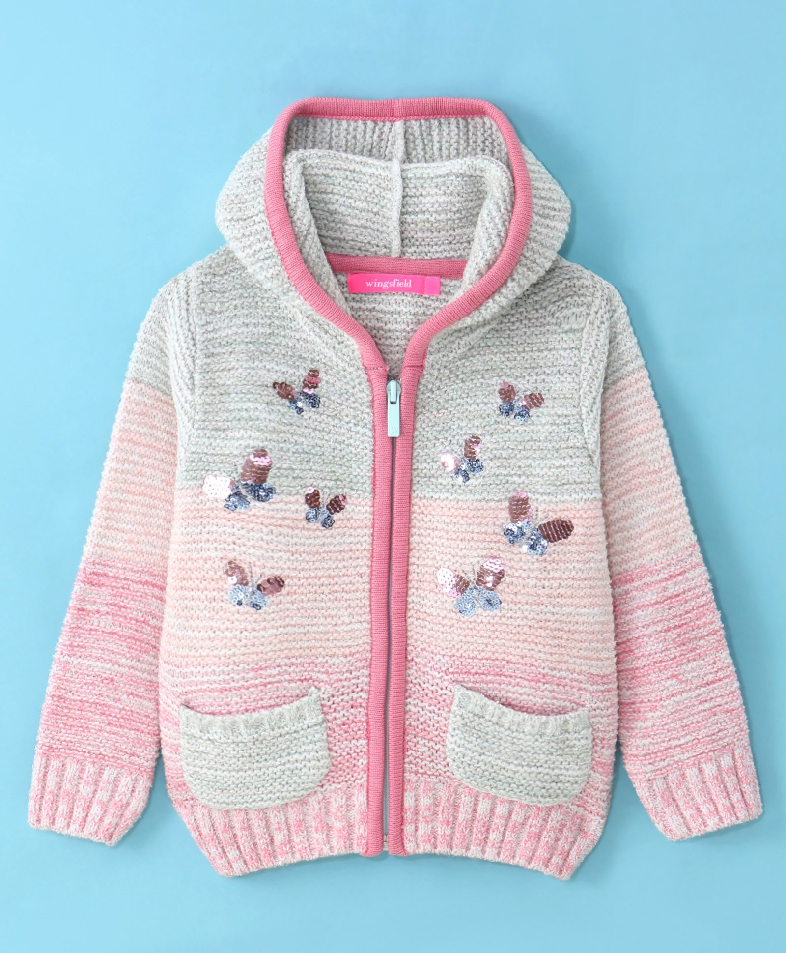 Wingsfield Full Sleeves Sequin Butterfly Embellished Hoodie - Multi Colour-picture-18