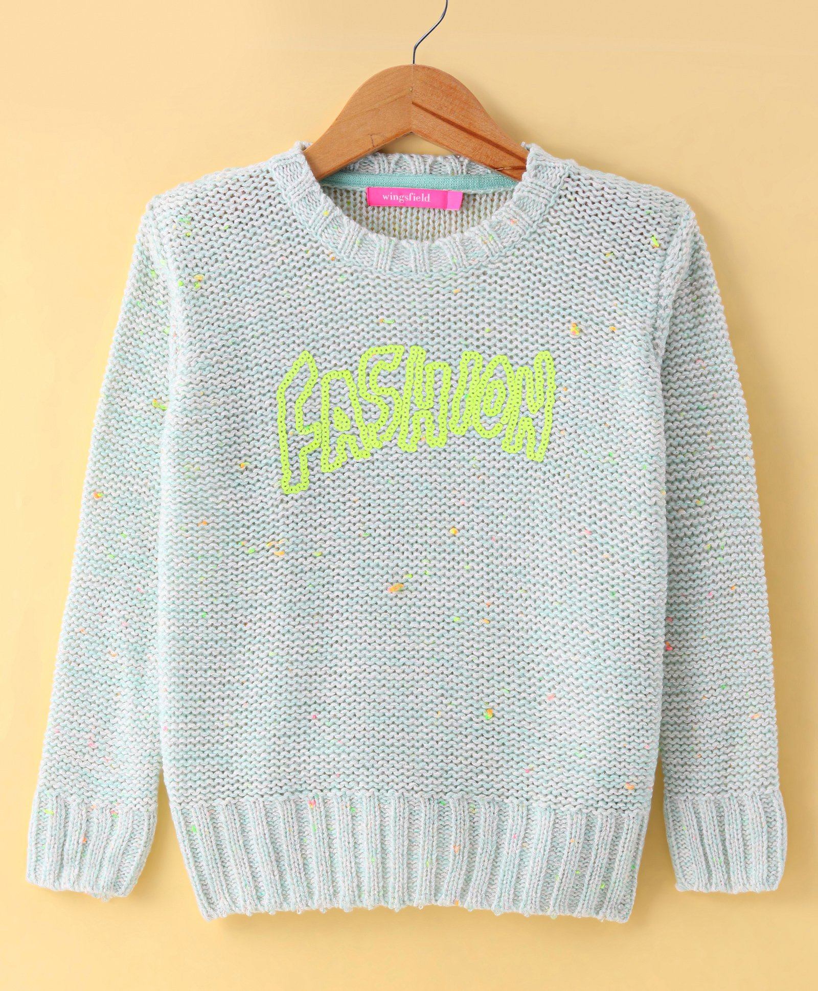 Wingsfield Full Sleeves Sequin Typography Detailed Pullover - Sea Green-picture-26