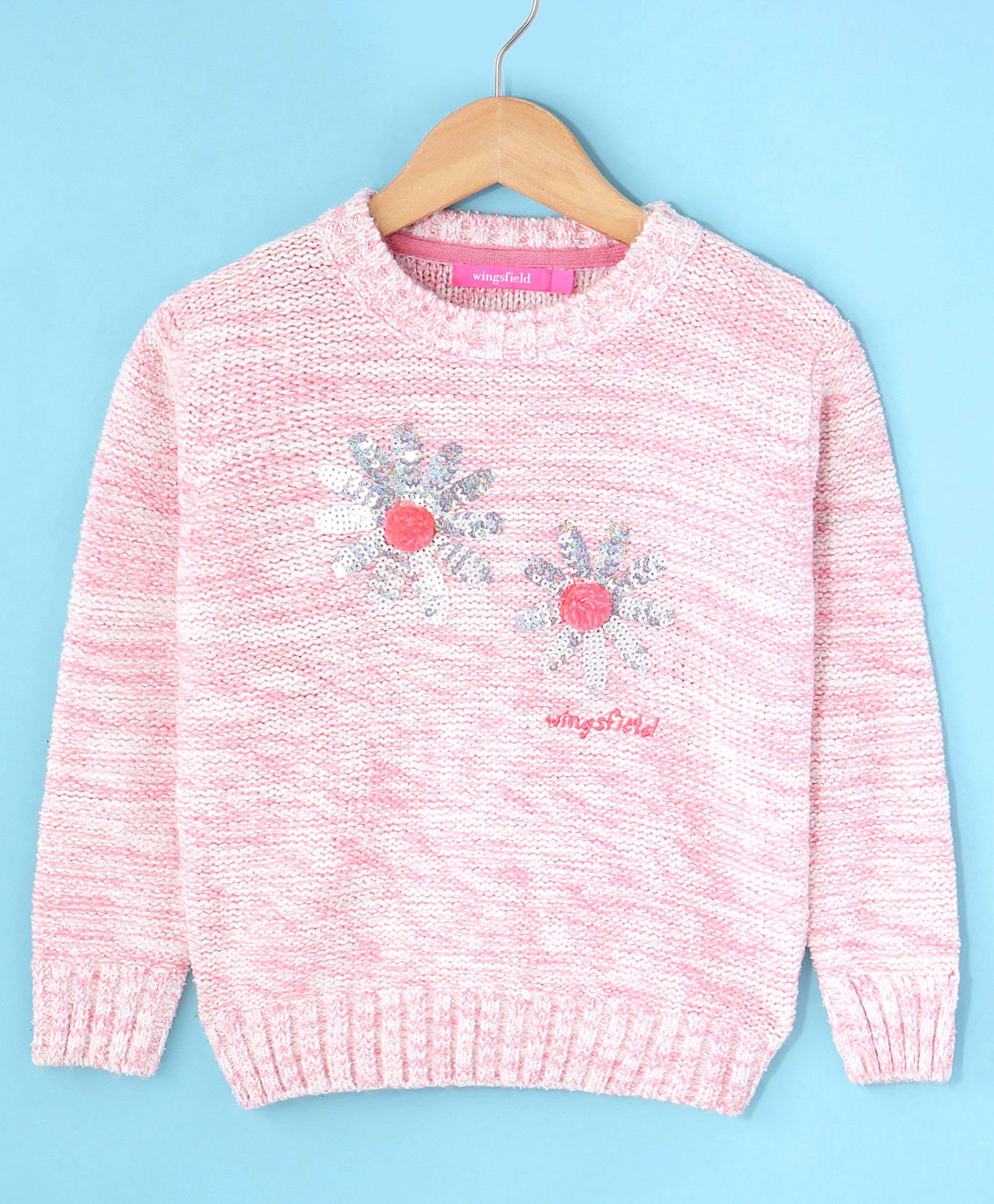 Wingsfield Full Sleeves Sequin Floral Embellished Sweater - Pink-picture-38