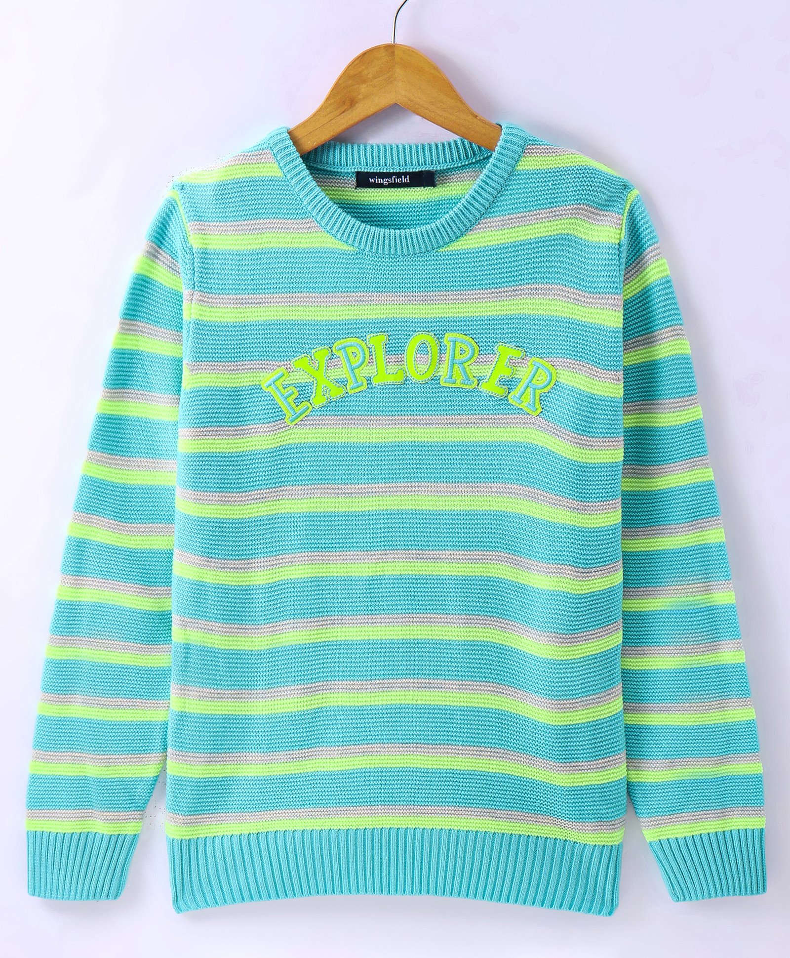 Wingsfield Full Sleeves Typography Embroidered Striped Pullover - Multi Colour-picture-32
