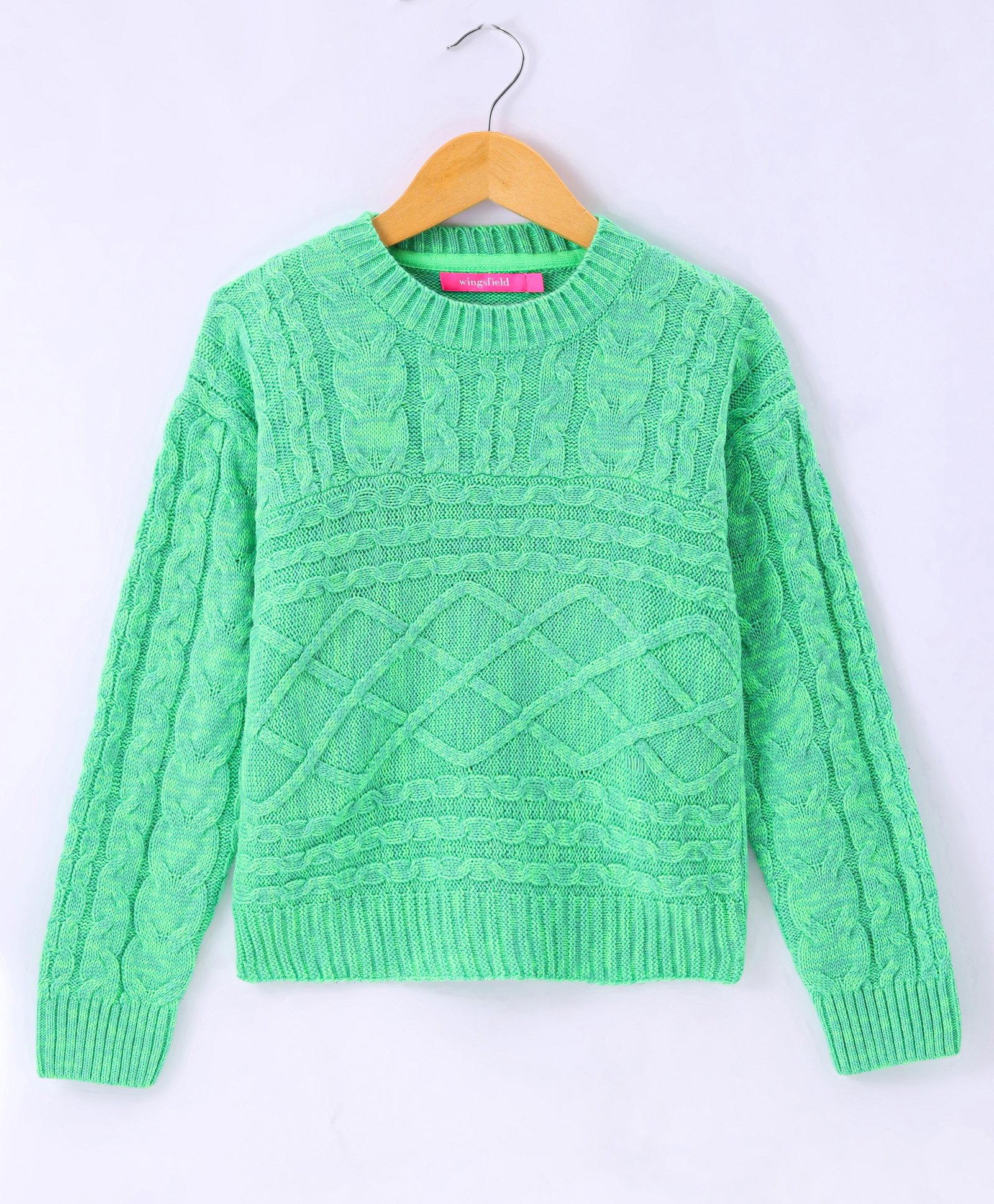 Wingsfield Full Sleeves Cable KnitDesigned Pullover - Green-image-18