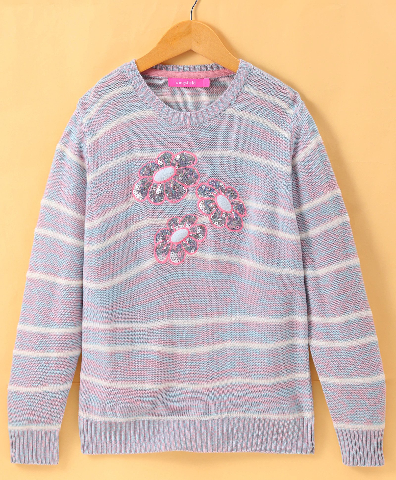 Wingsfield Full Sleeves Striped Sequin Floral Detailed Pullover - Multi Colour-picture-25