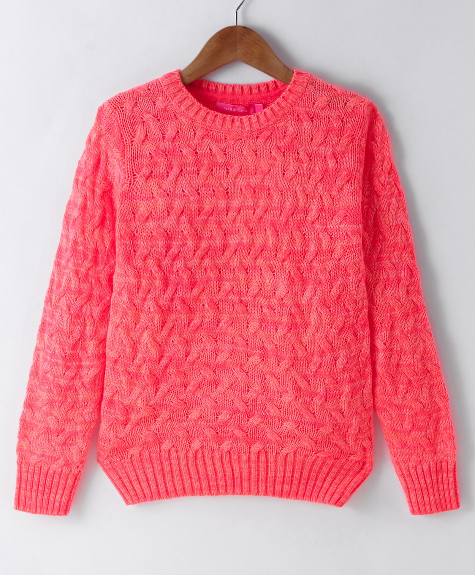 Wingsfield Full Sleeves Cable Knit Designed Sweater - Coral-image-46