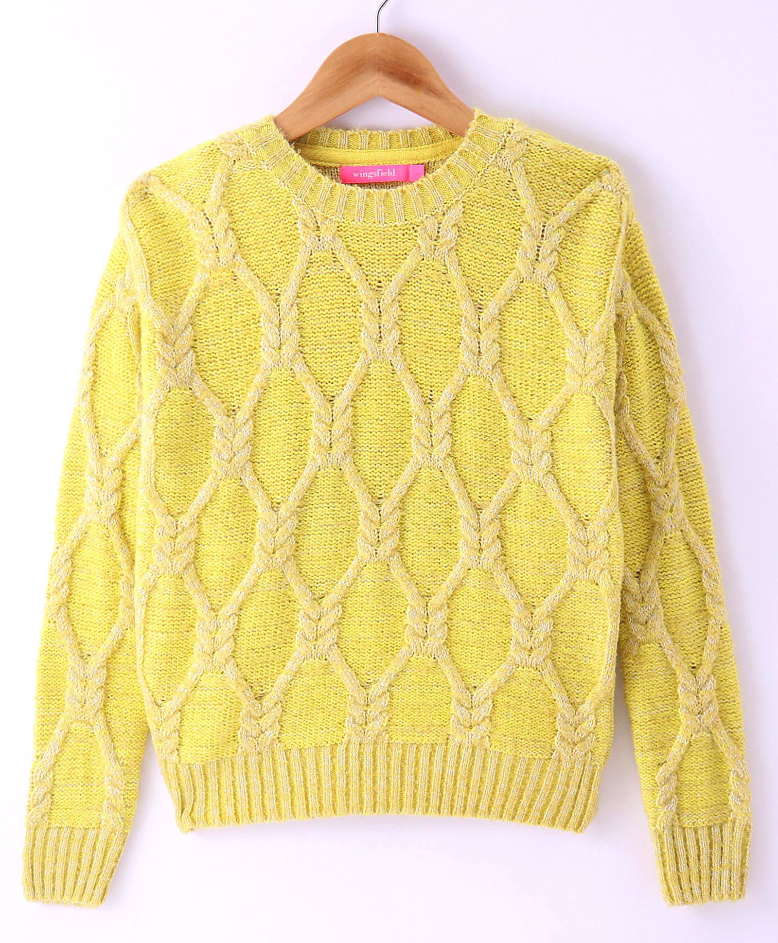 Wingsfield Full Sleeves Cable Knit Designed Sweater - Yellow-picture-27