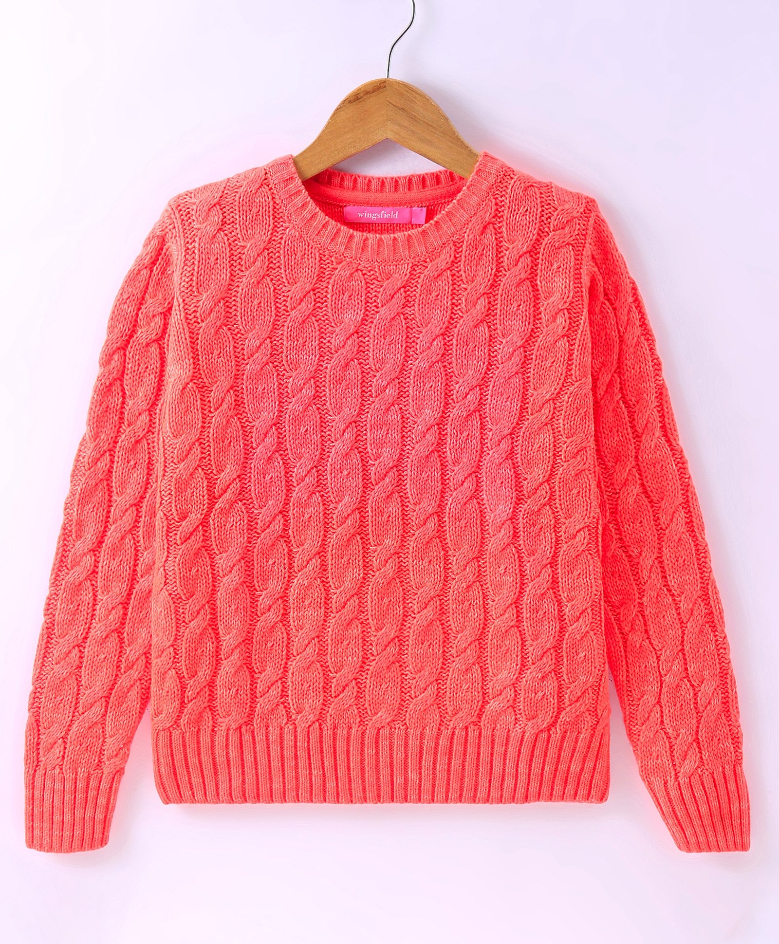 Wingsfield Full Sleeves Self Knit Designed Sweater - Orange-picture-16