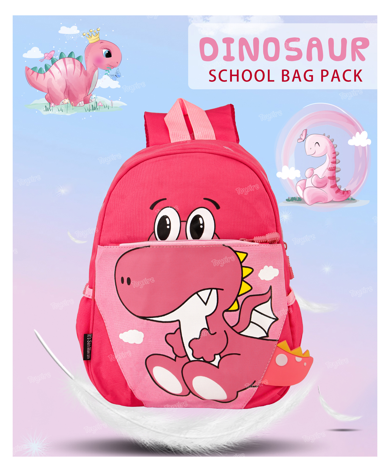 Toysire Dino School Bag For Girls Kids Lightweight & Breathable Multi-Purpose Preschool Kindergarten Small Backpack Height- 11.8 Inches-image-49