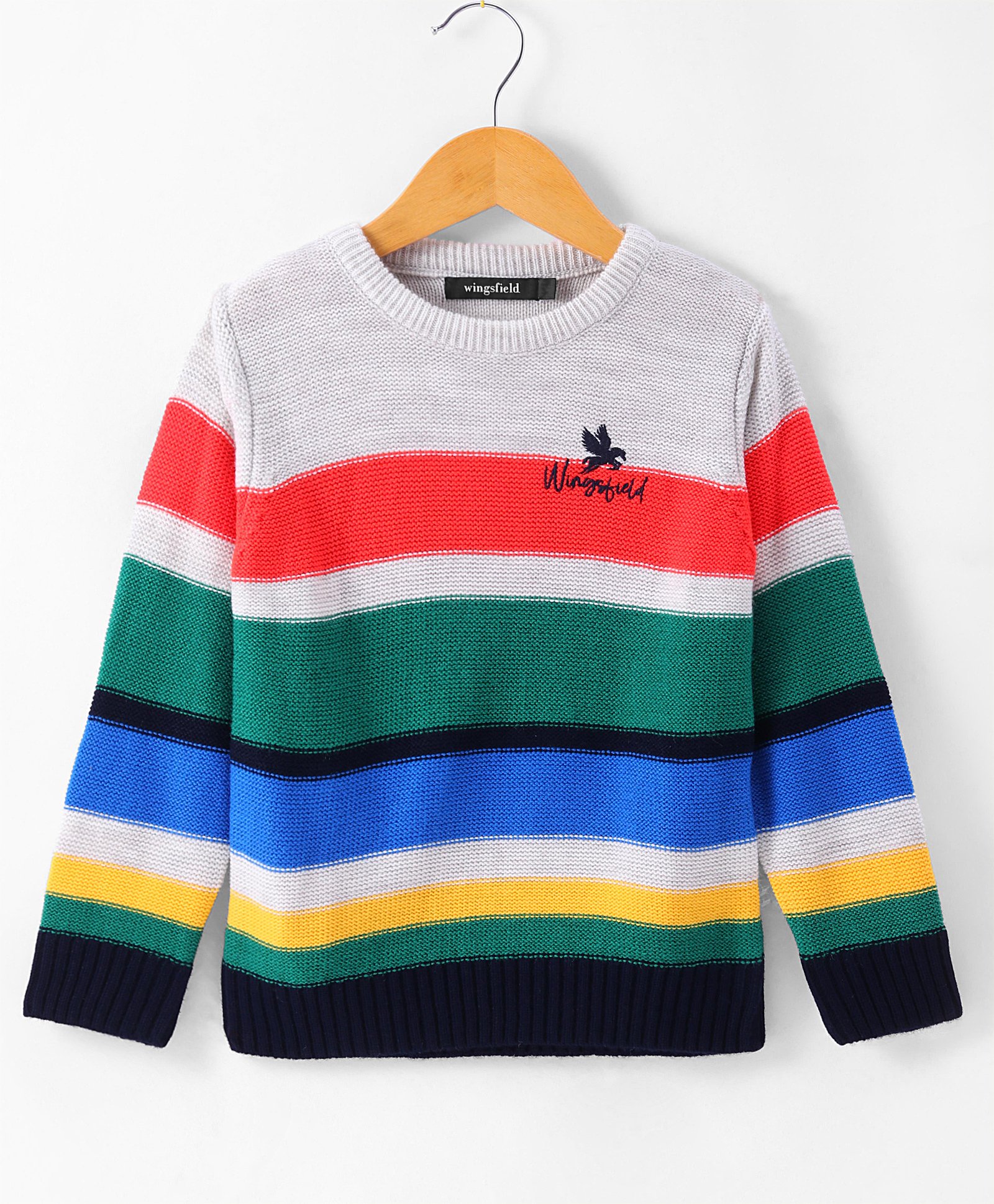 Wingsfield Full Sleeves Striped Self Knit Designed  Pullover - Multi Colour-picture-22