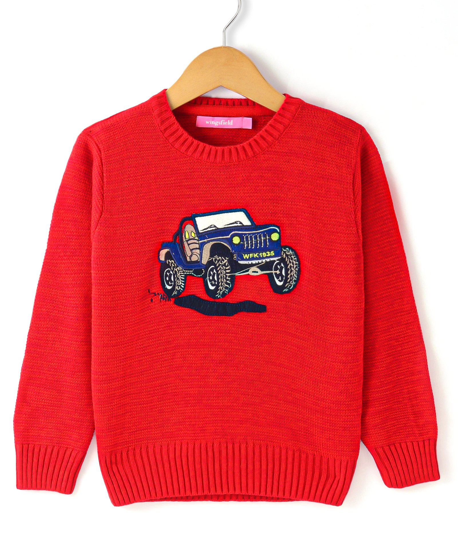 Wingsfield Full Sleeves Vehicle Embroidered Sweater - Red-image-22