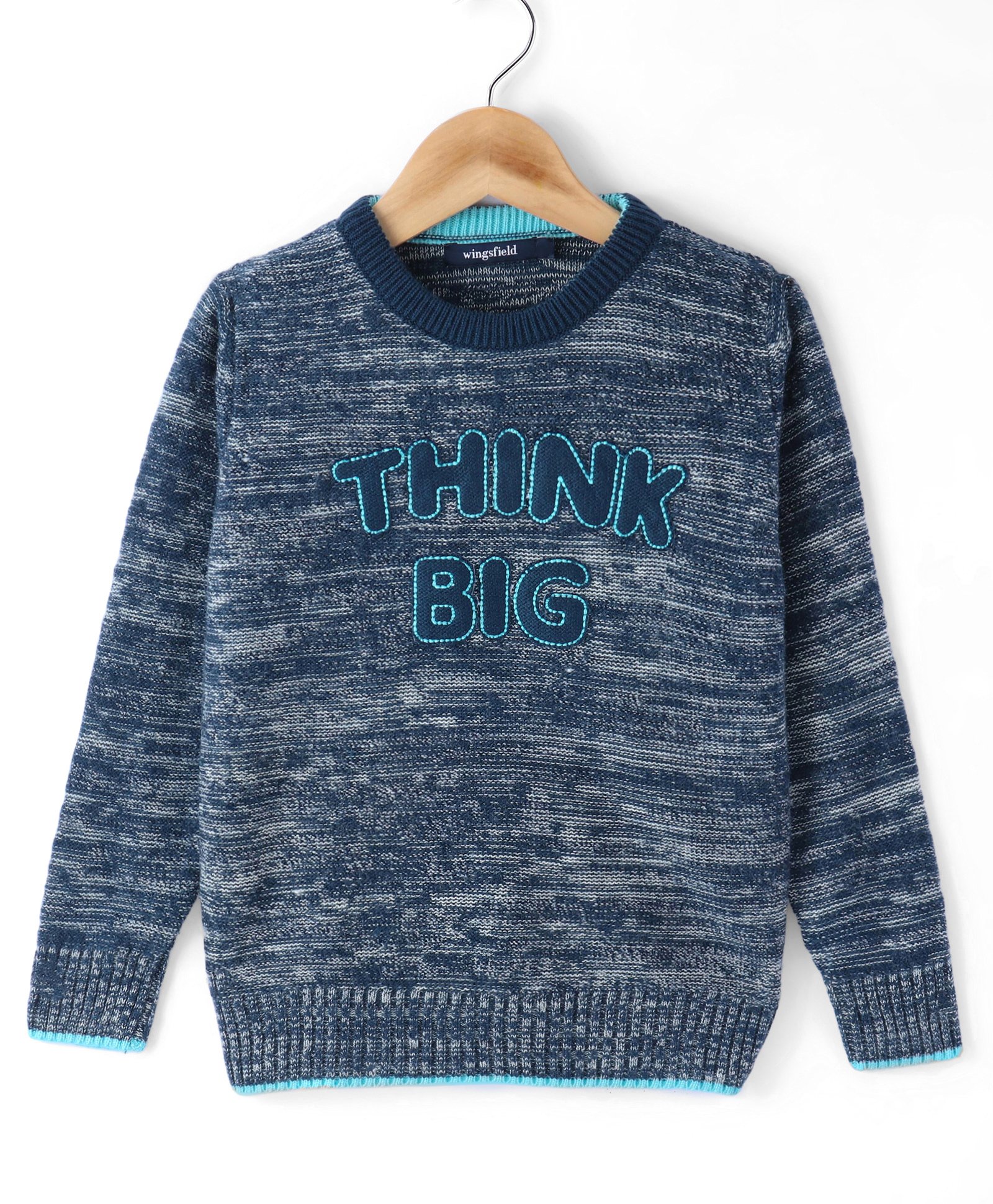 Wingsfield Full Sleeves Typography Embroidered Sweater - Blue-picture-18