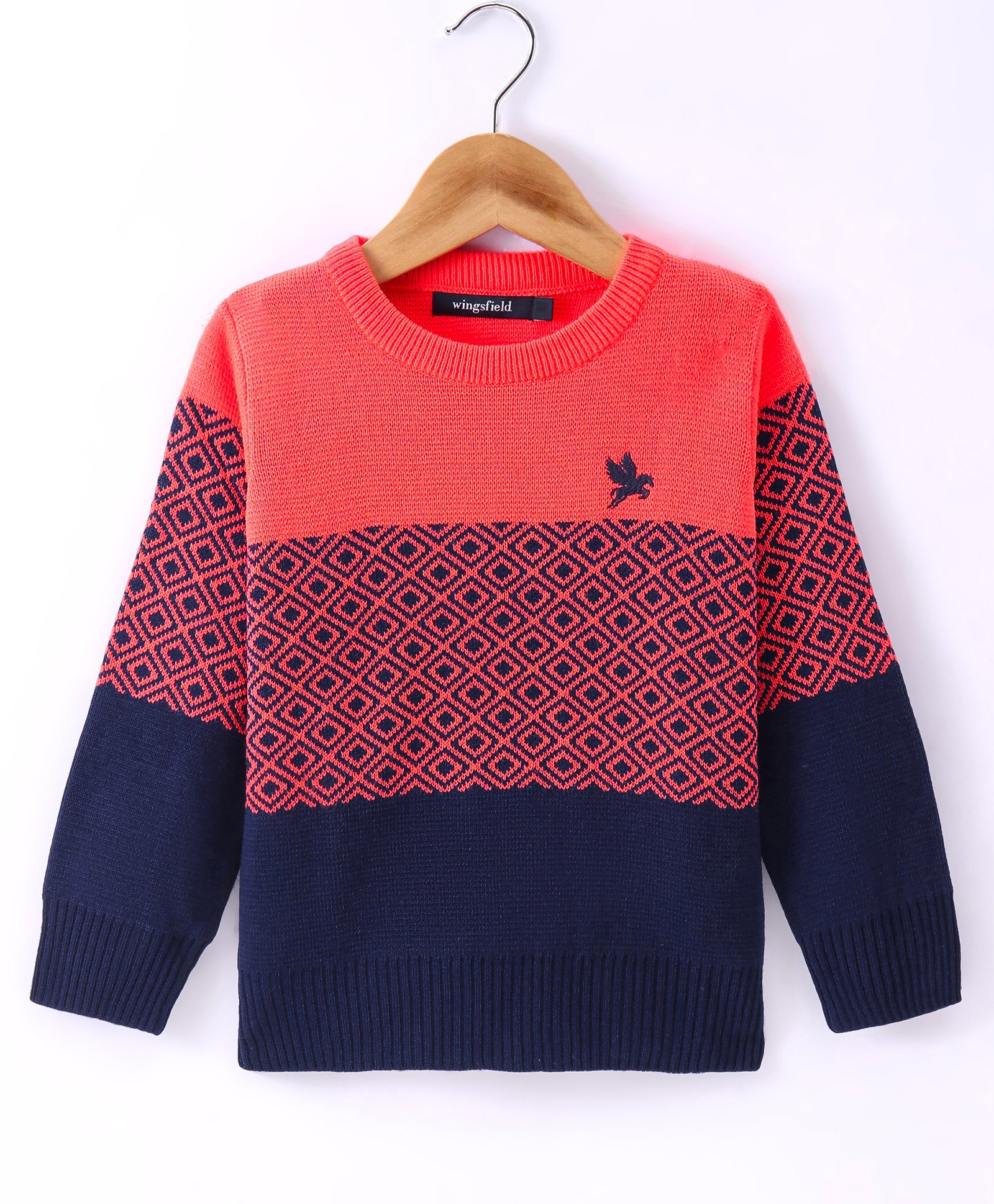 Wingsfield Full Sleeves Abstract Printed Horse Embroidered Self Knit Designed Sweater - Blue-picture-15