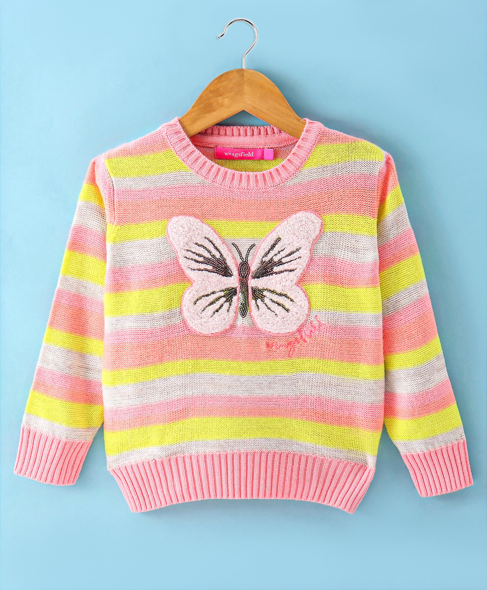 Wingsfield Full Sleeves Striped Butterfly Embroidered Pullover - Multi Colour-picture-15
