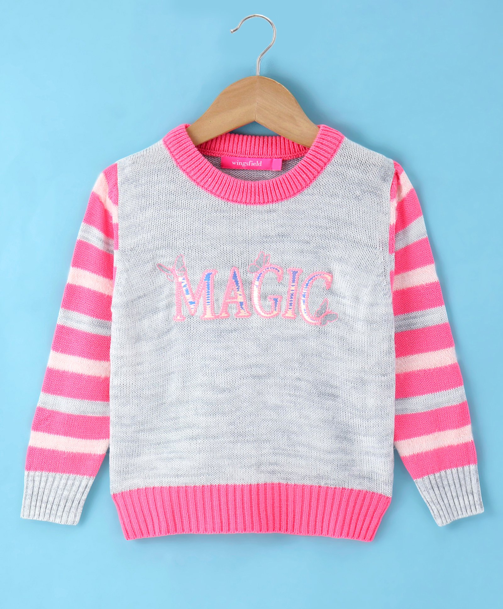 Wingsfield Full Sleeves Typography Embroidered  Sweater - Pink-picture-38