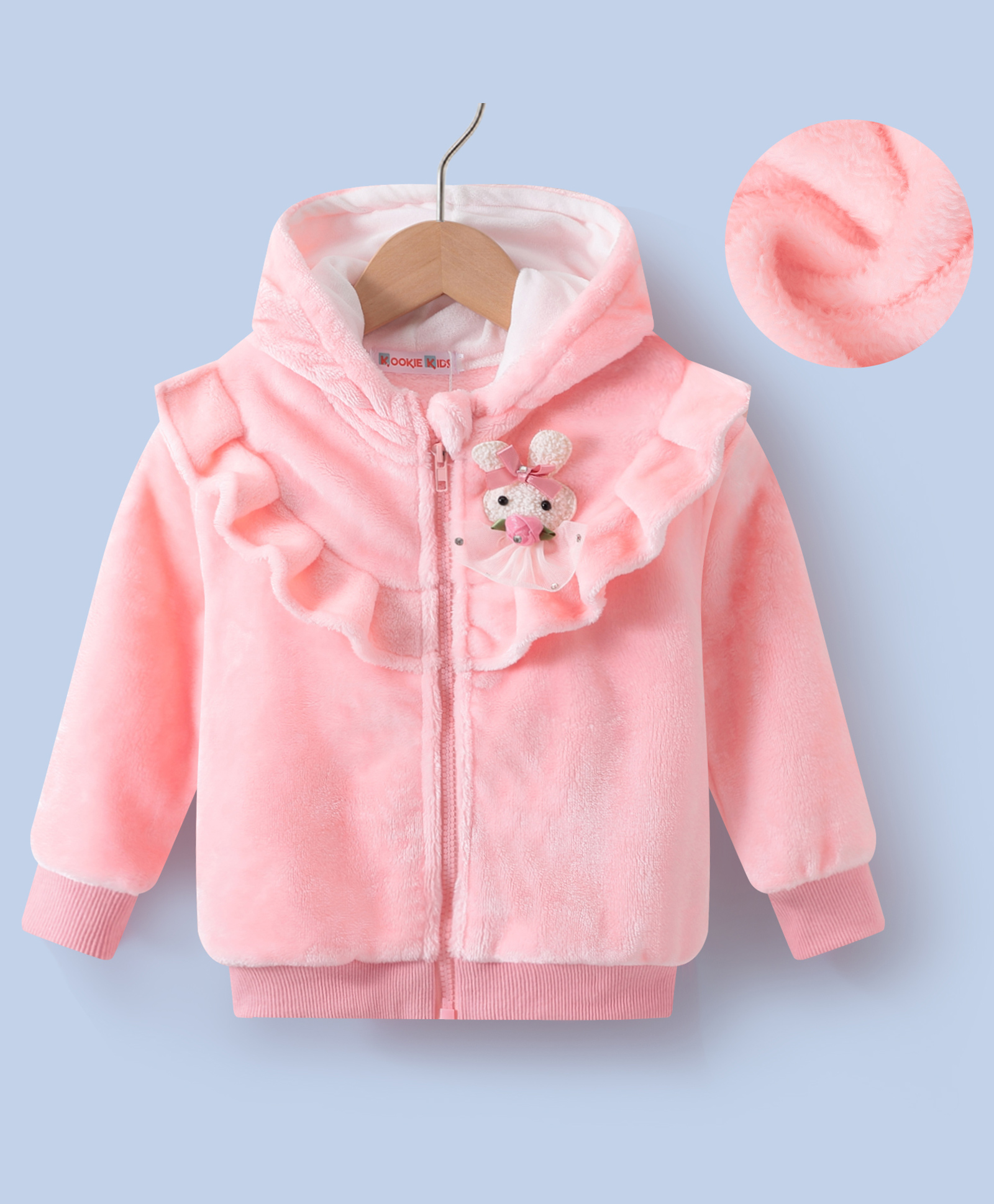 Kookie Kids Full Sleeves Solid Colour Hooded Sweat Jacket With Animal Applique - Pink-picture-22