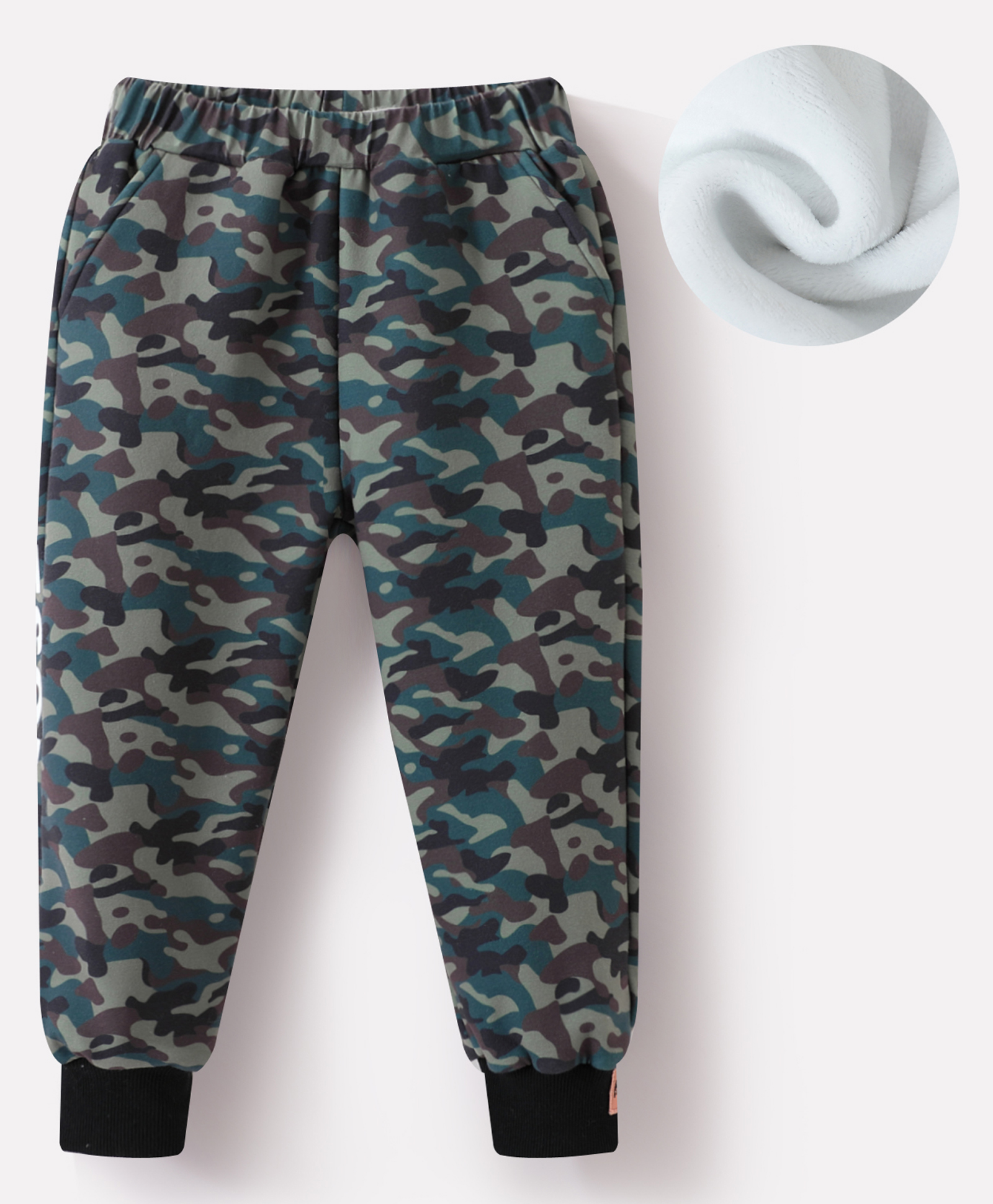 Kookie Kids Full Length Lounge Pant with Camouflage Print -Dark Green & Black-image-3