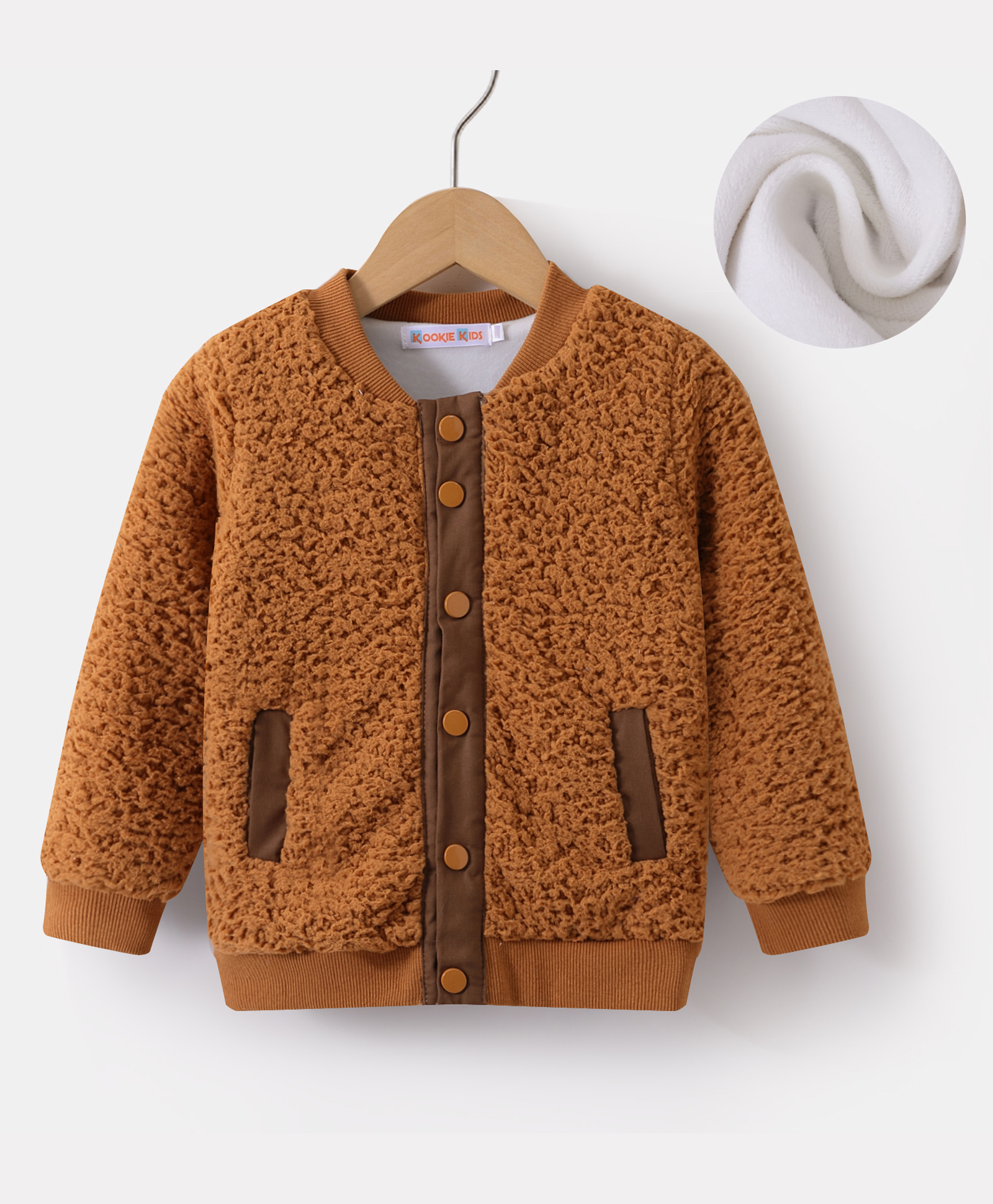 Kookie Kids Full Sleeves Solid Colour Textured Bomber Jacket - Brown-image-47