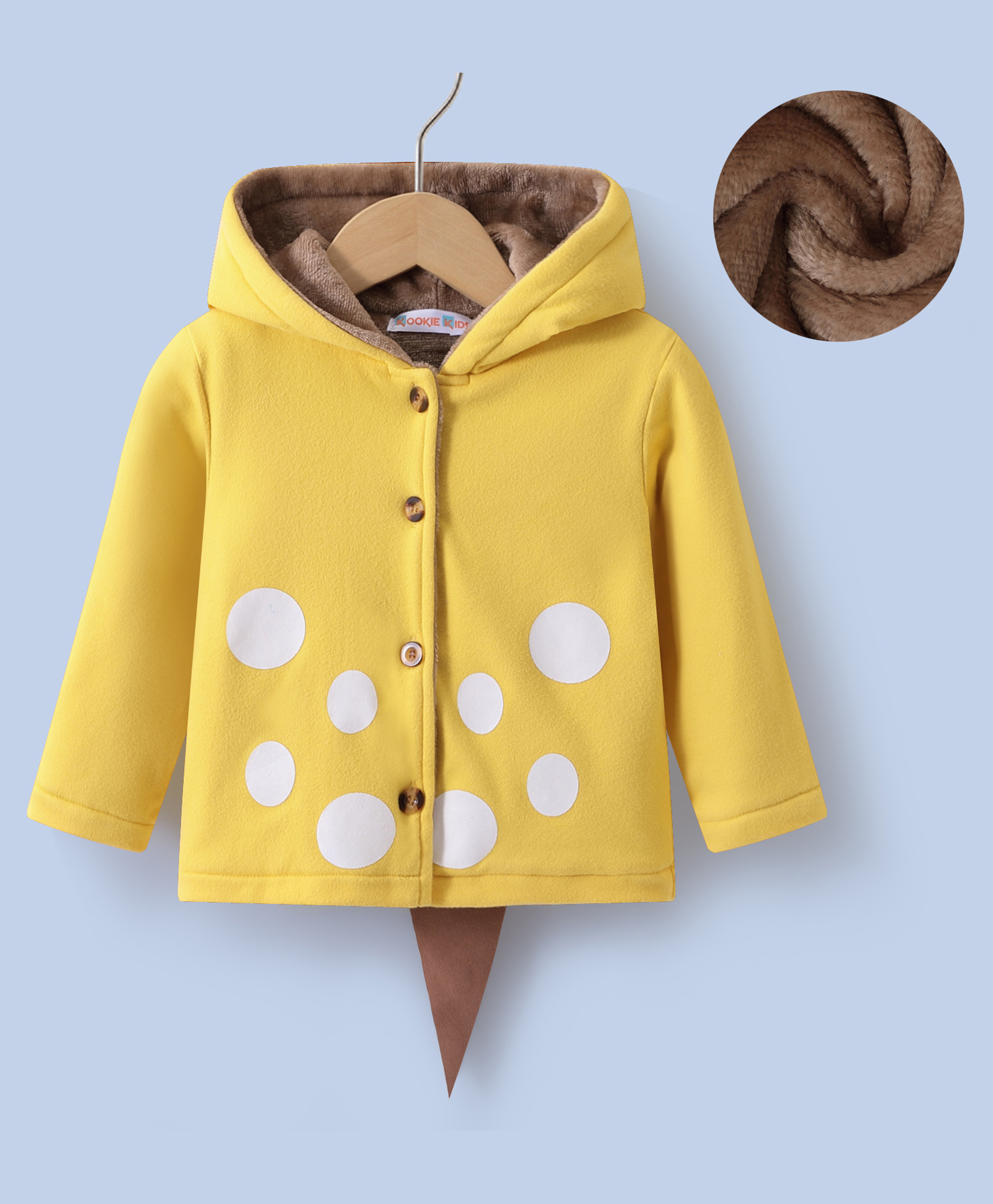 Kookie Kids Full Sleeves Hooded Sweatjacket With Polka Dot Print & Ear & Tail Applique - Yellow-image-42