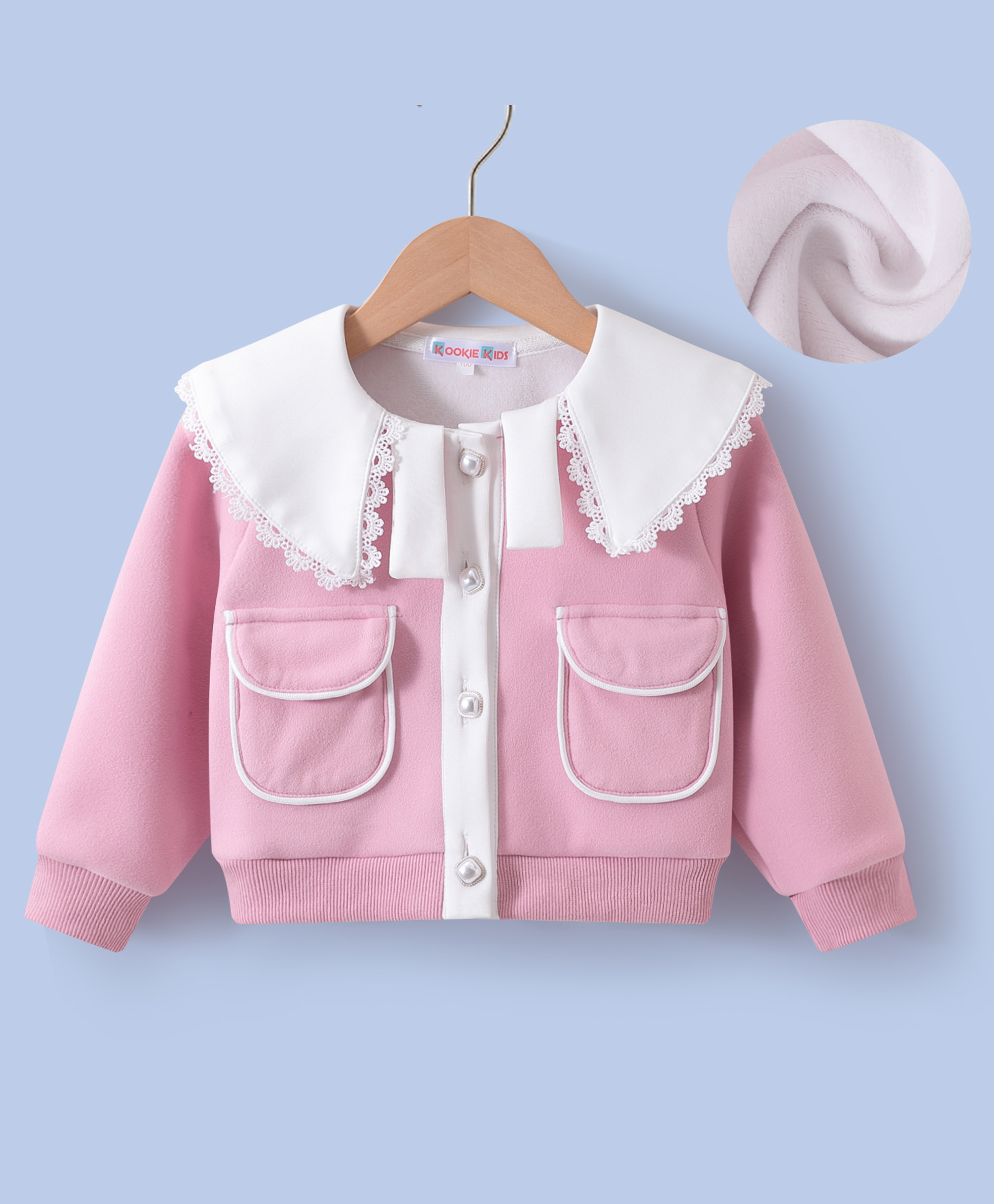 Kookie Kids Full Sleeves Sweatjacket With Lace Detailing - Pink-image-39