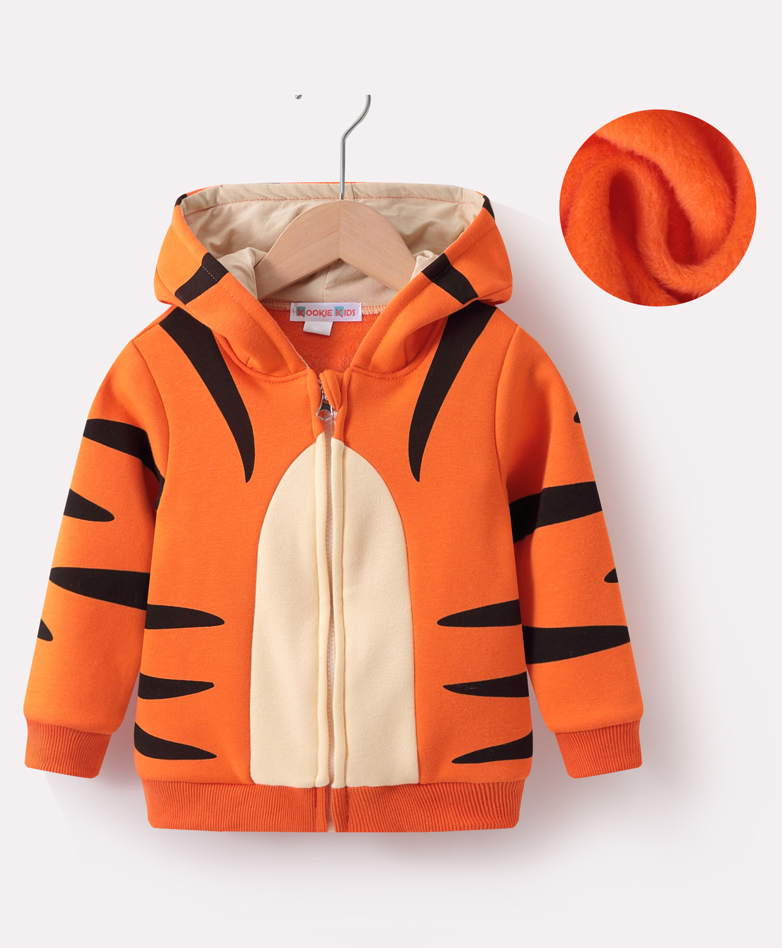 Kookie Kids Full Sleeves Hooded Sweat Jacket With Tiger Print - Orange-image-24