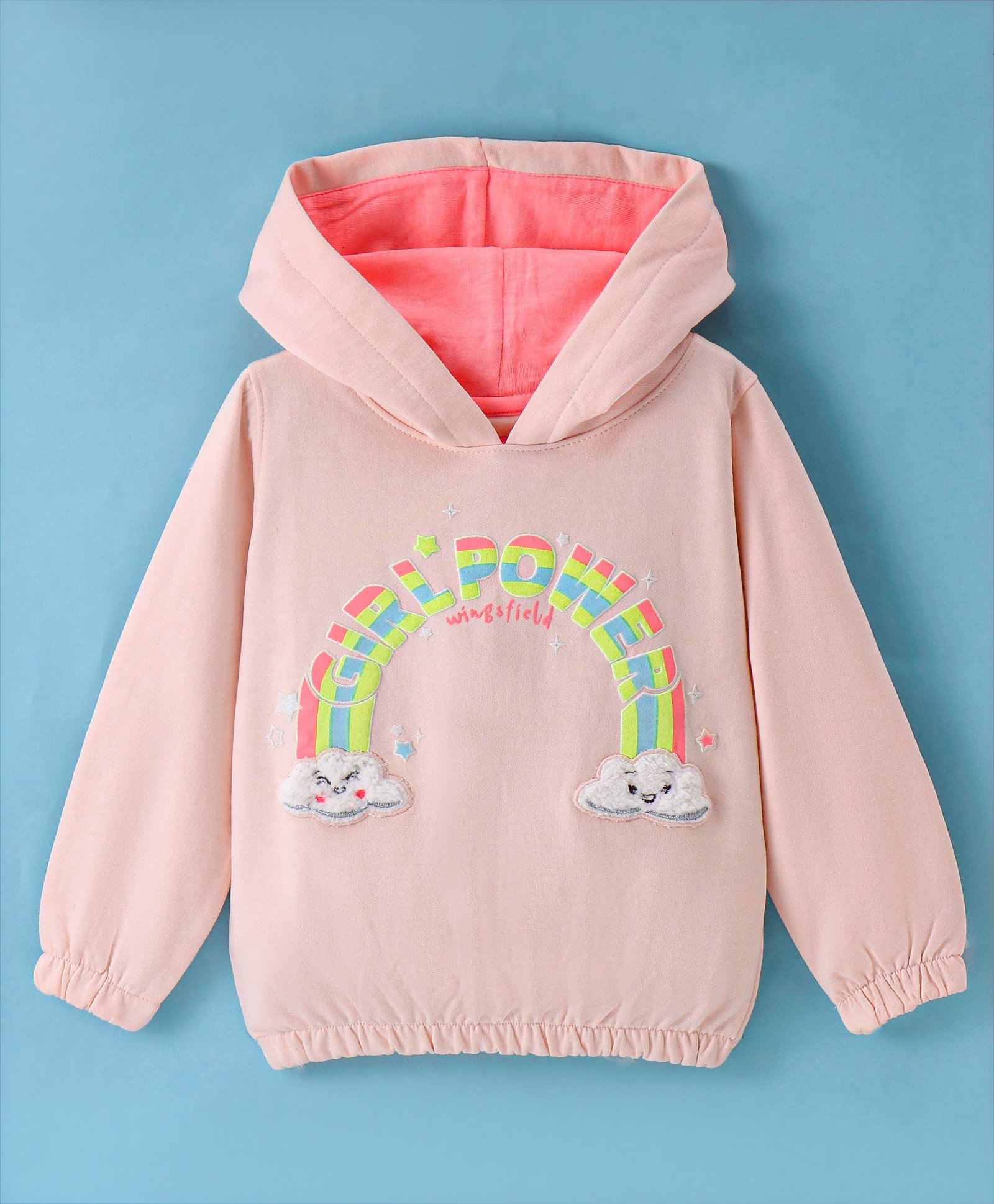 Wingsfield Full Sleeves Rainbow  Patch Detailed Hooded Sweatshirt - Peach-image-31