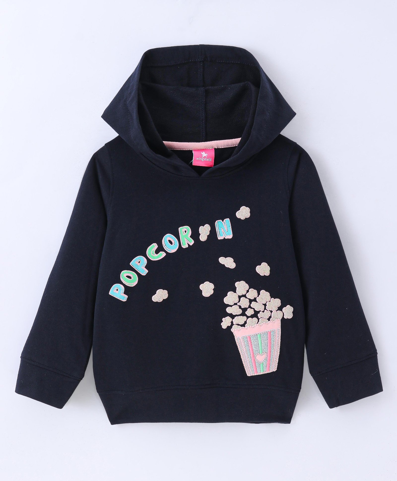 Wingsfield Full Sleeves Popcorn Printed Hooded Sweatshirt - Blue-image-6