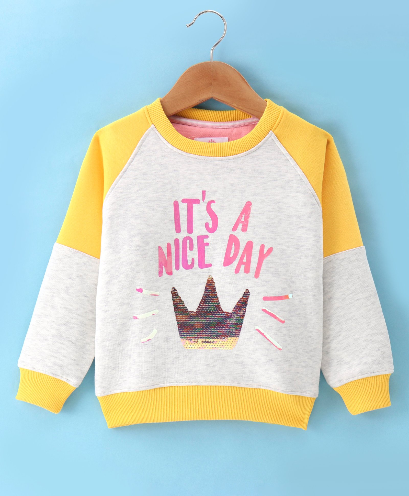 Wingsfield Full Sleeves Typography Printed Sequin Crown Embellished Sweatshirt - Multi Colour-picture-14
