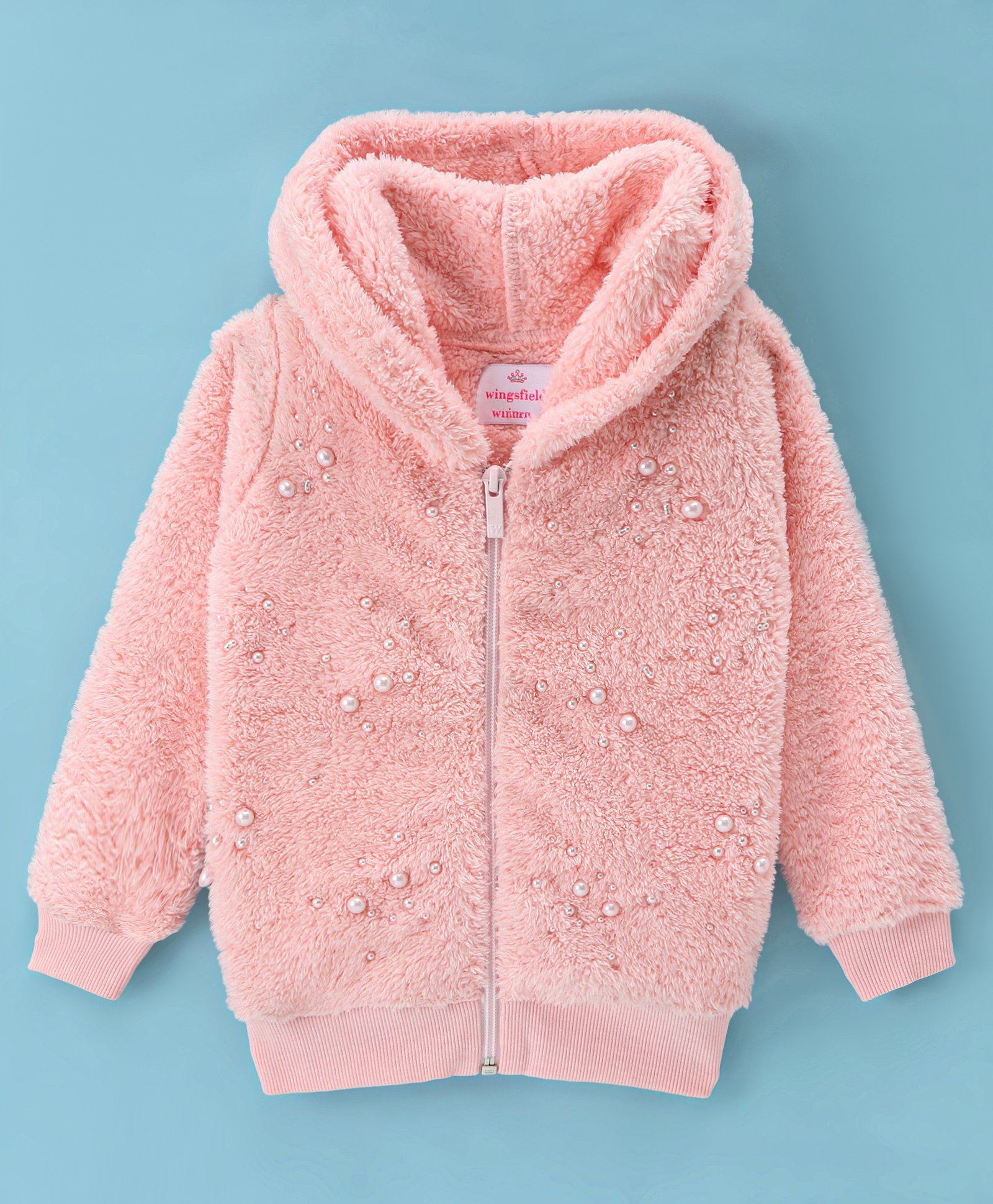 Wingsfield Full Sleeves Textured Beads Embellished Hooded Sweatshirt - Pink-image-30