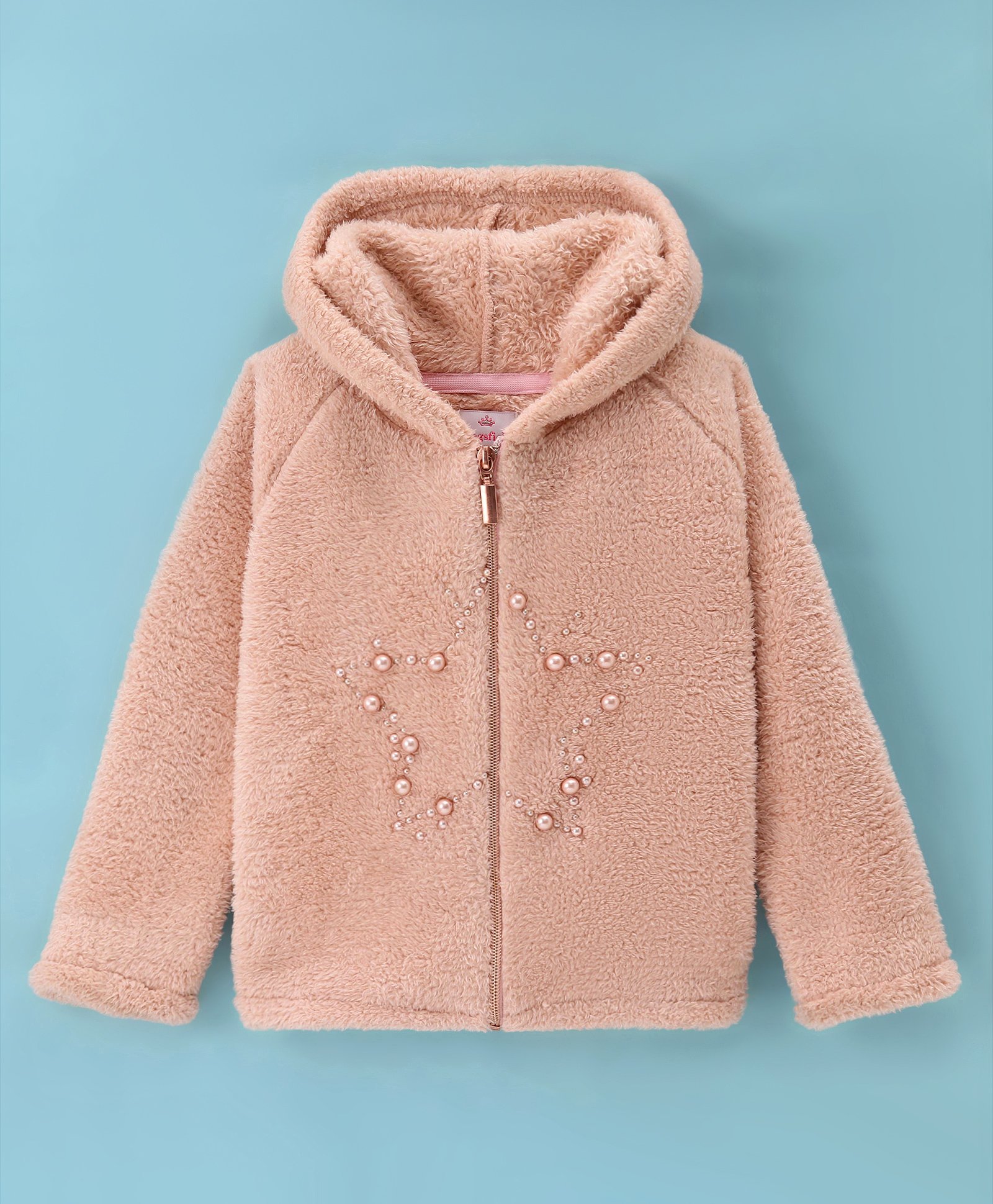 Wingsfield Full Sleeves Beads Embellished Textured Hooded Sweatshirt - Nude Brown-picture-39
