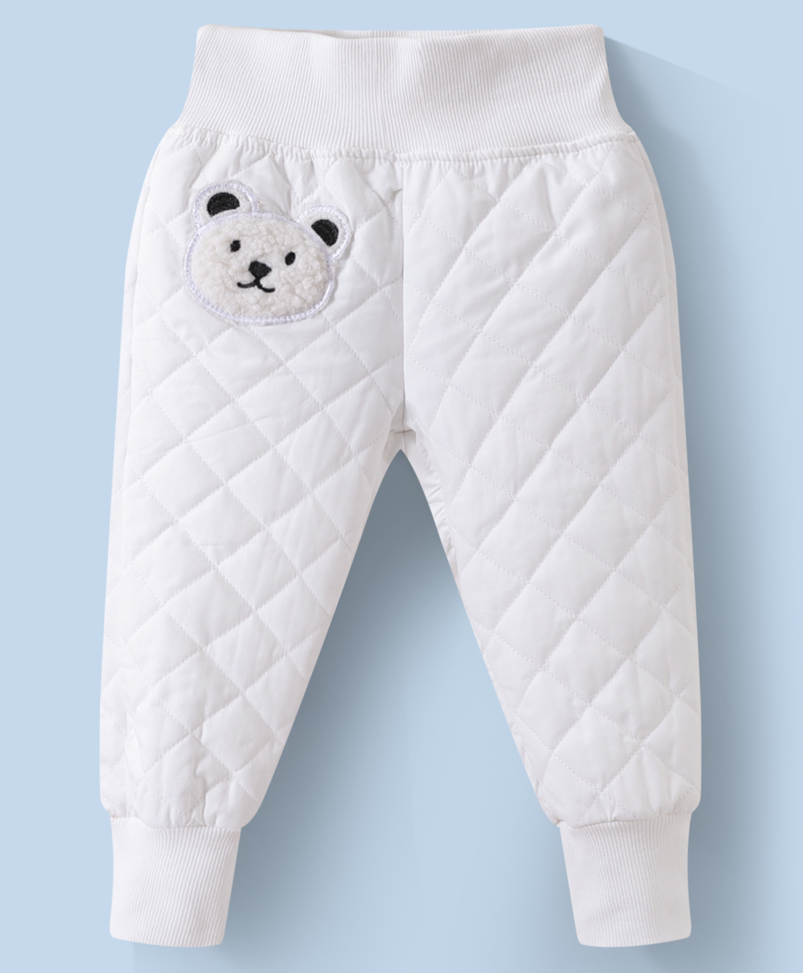 Kookie Kids Full Length Lounge Pants with Bear Embroidery - White-picture-28
