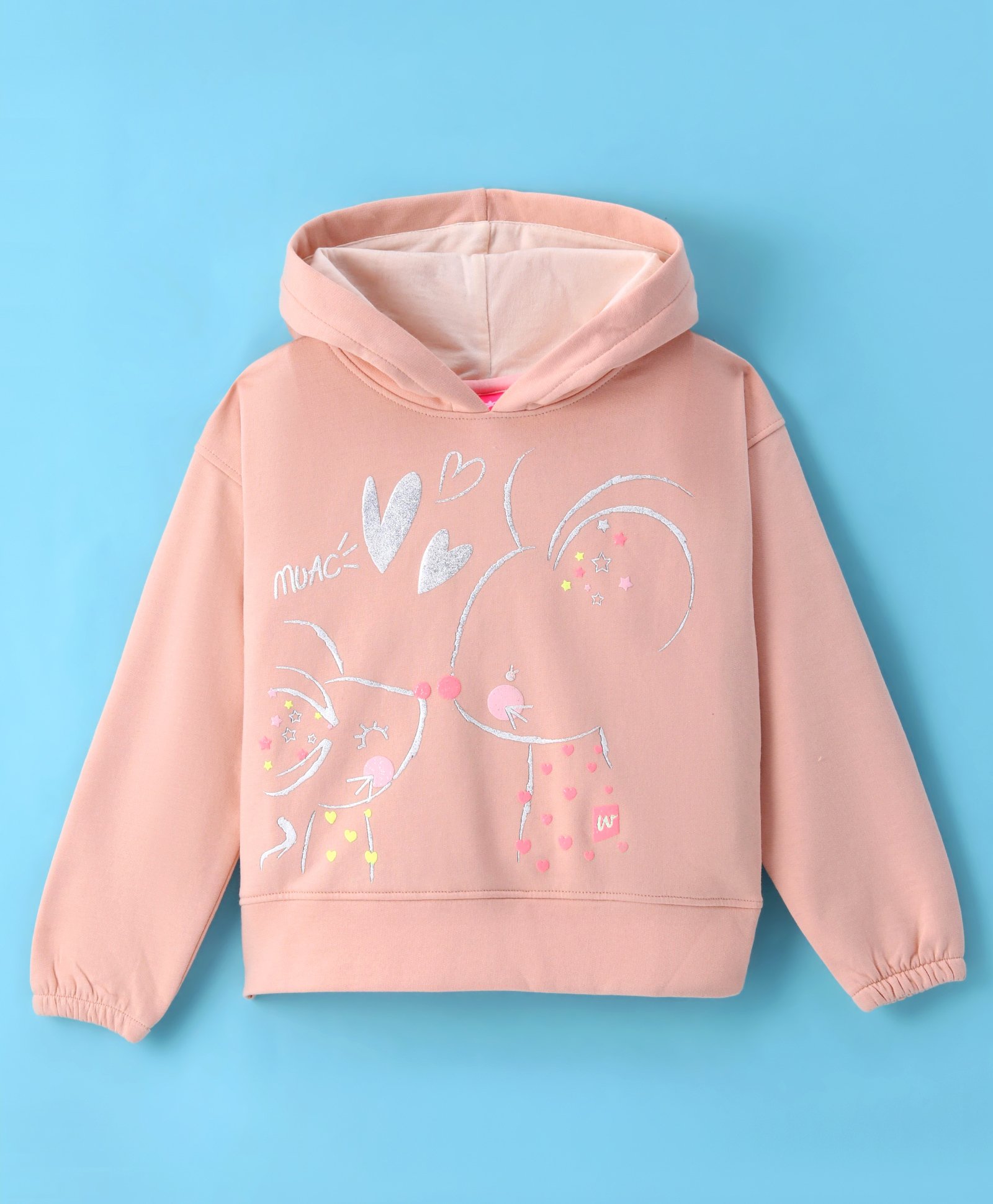 Wingsfield Full Sleeves Hearts Printed Hooded  Sweatshirt - Beige-image-23