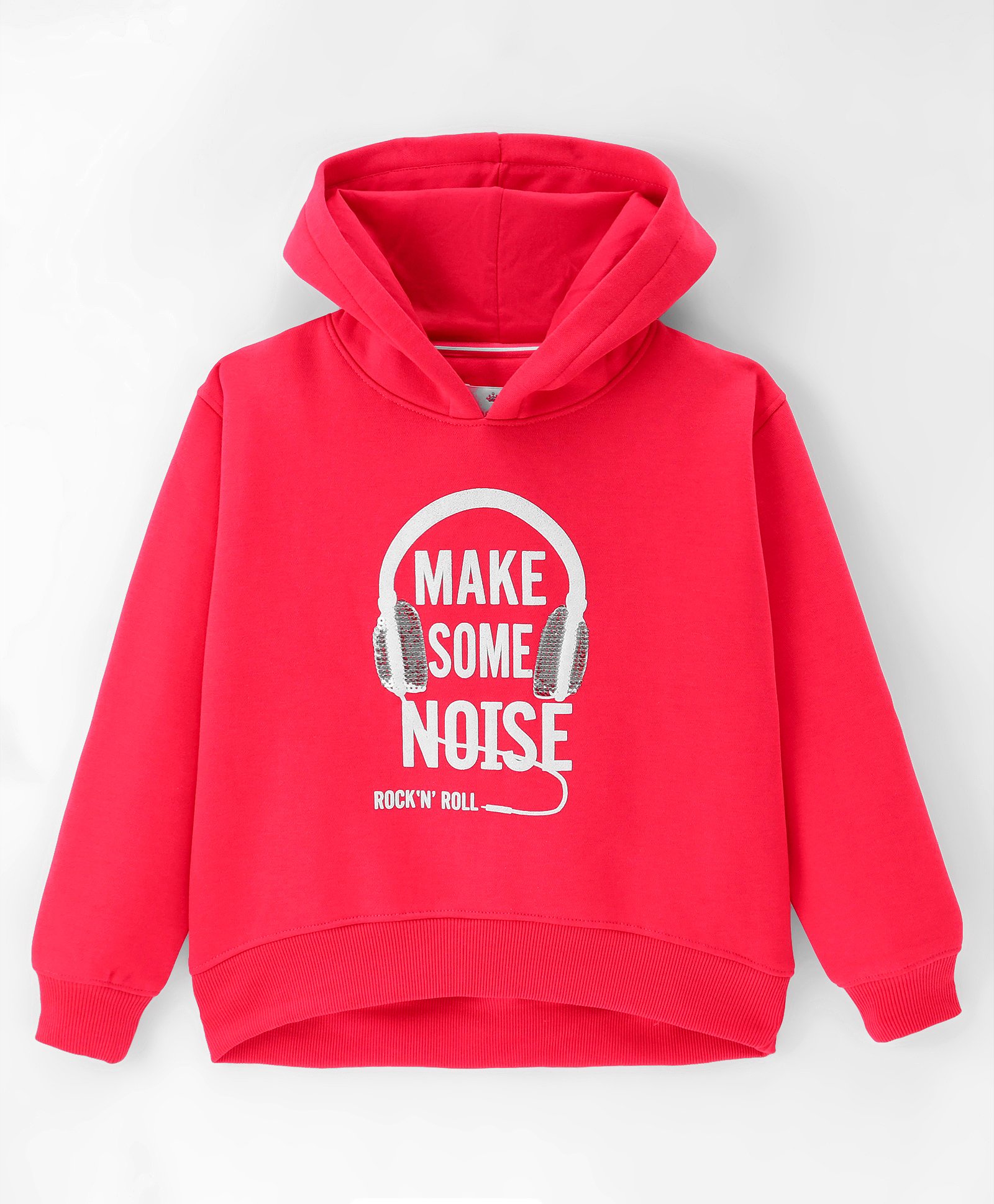 Wingsfield Full Sleeves Typography Printed Sequin Embellished Hooded Sweatshirt - Coral-picture-16