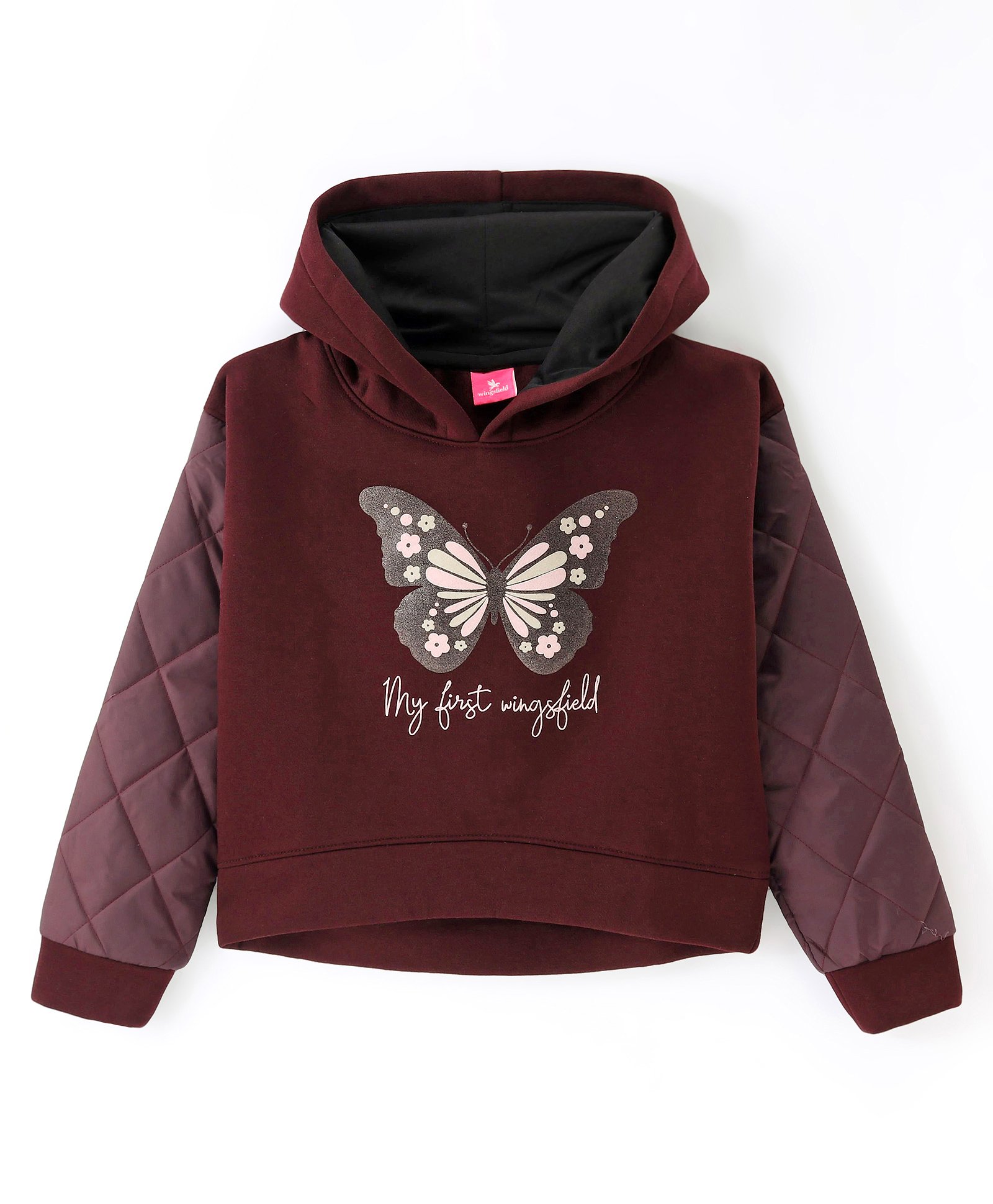 Wingsfield Full Sleeves Typography & Butterfly Printed Hooded Sweatshirt - Wine-picture-13