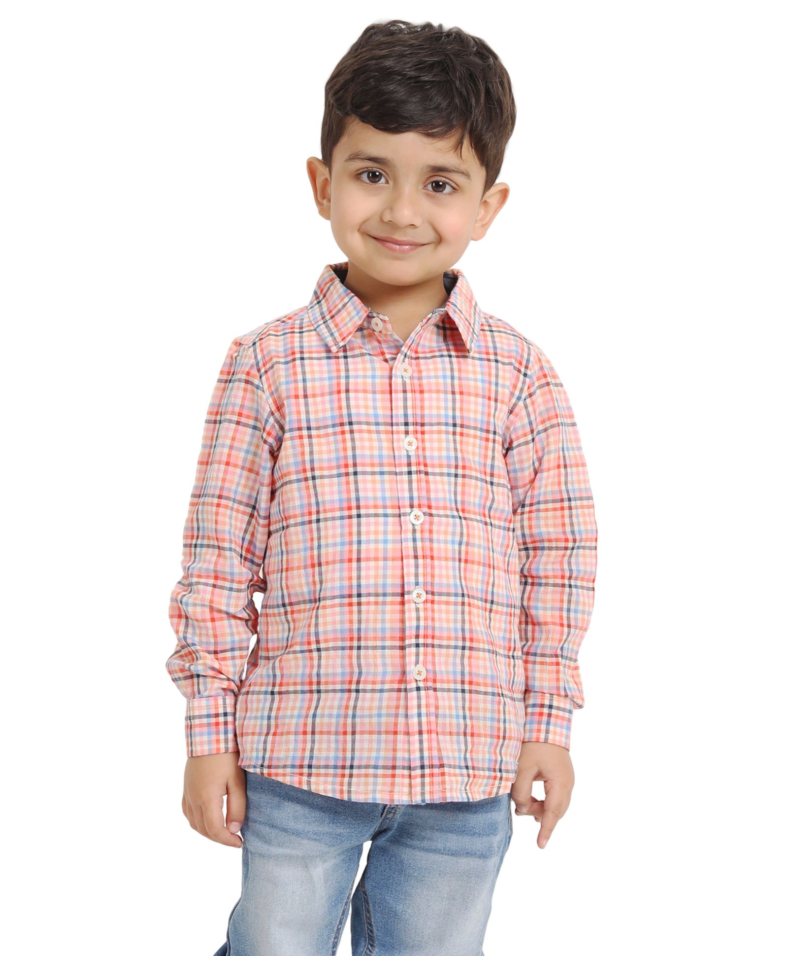 Campana 100% Cotton Full Sleeves Plaid Check Shirt - Orange & Multicolour-picture-11