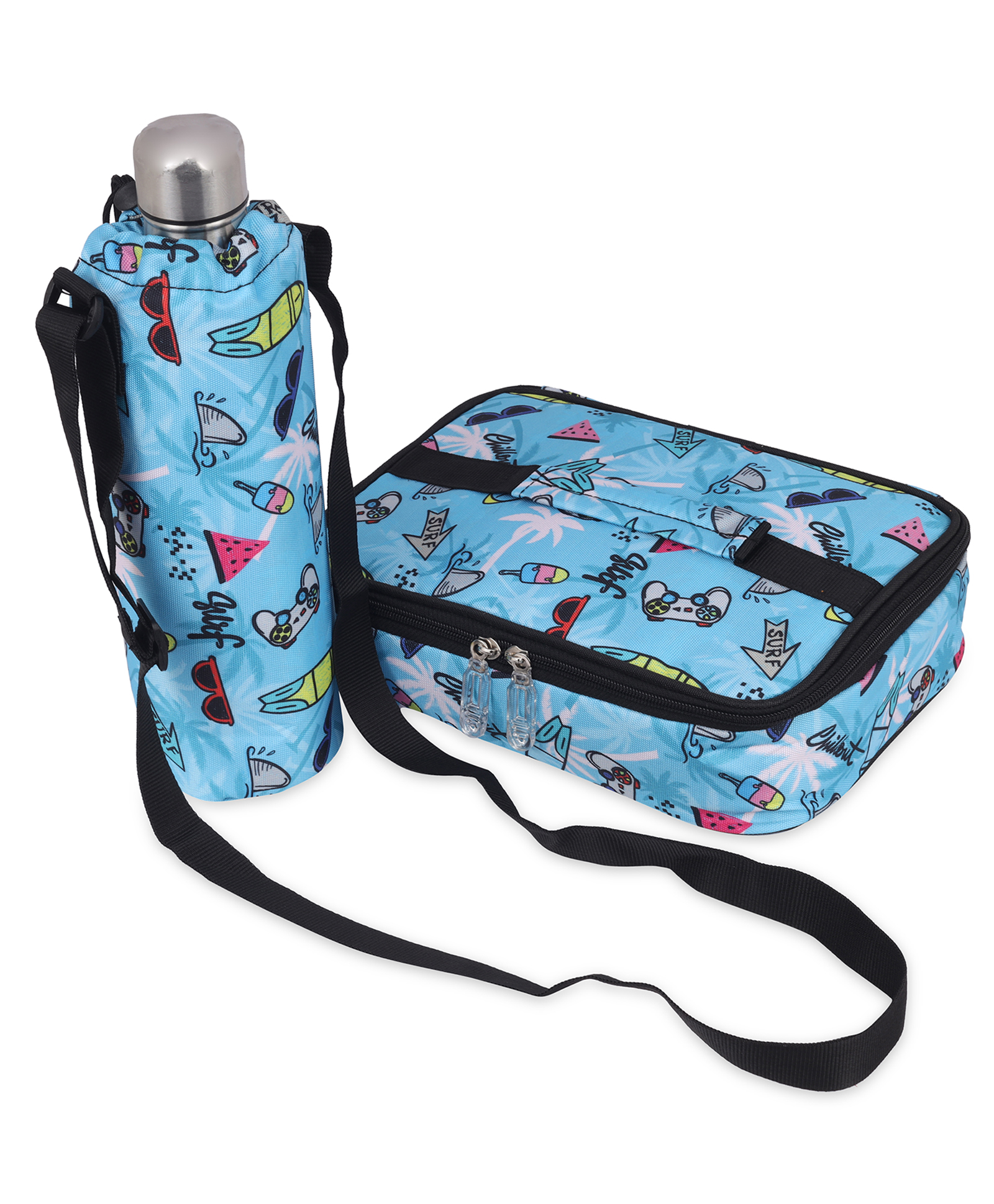 Echo Boomers Beach Printed Large Double-Decker Insulated Lunch Bag with Multi-Compartment Zipper Pockets-image-13
