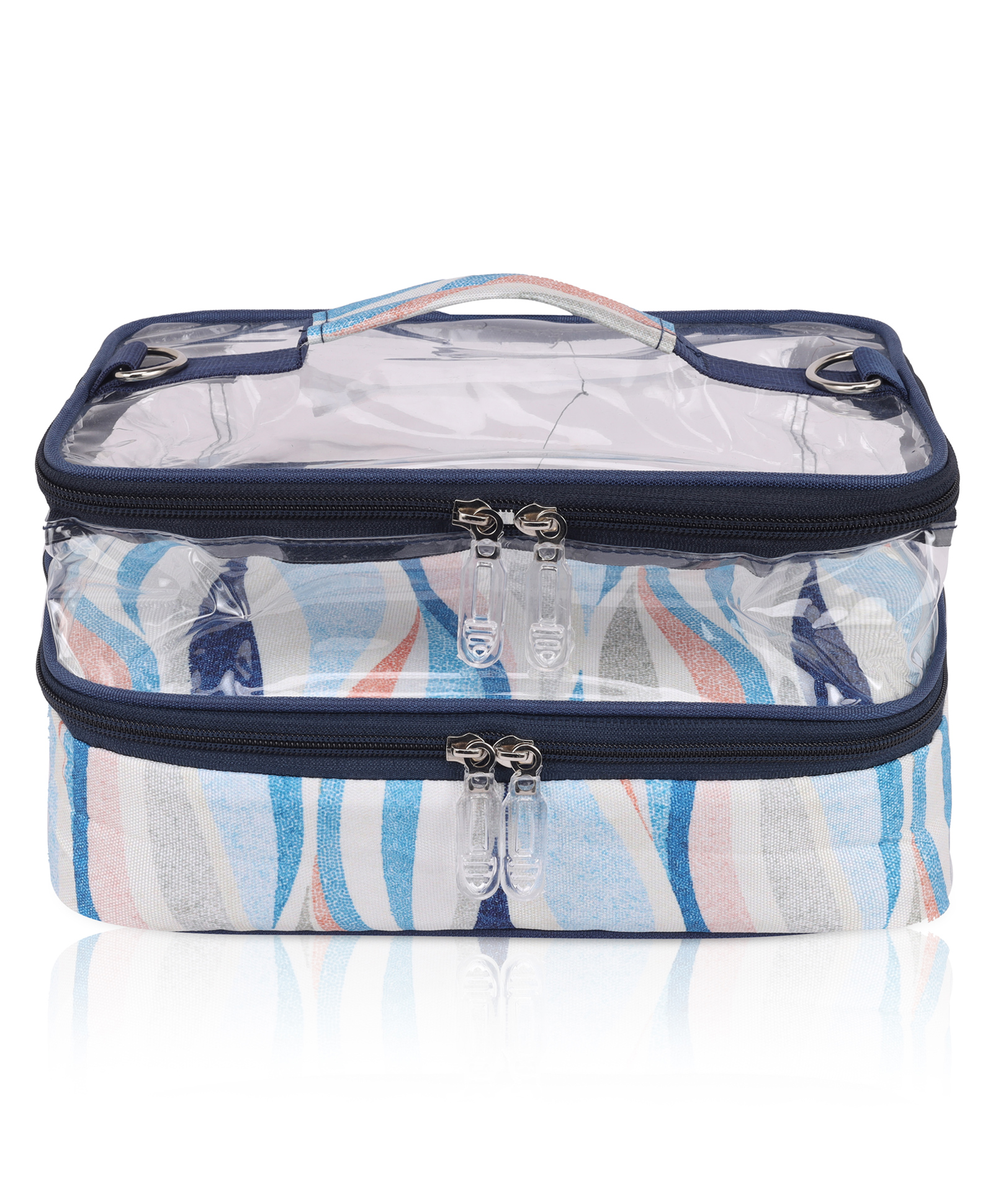 Echo Boomers Stripes Printed Large Double-Decker Insulated Lunch Bag with Multi-Zipper Pockets-image-18
