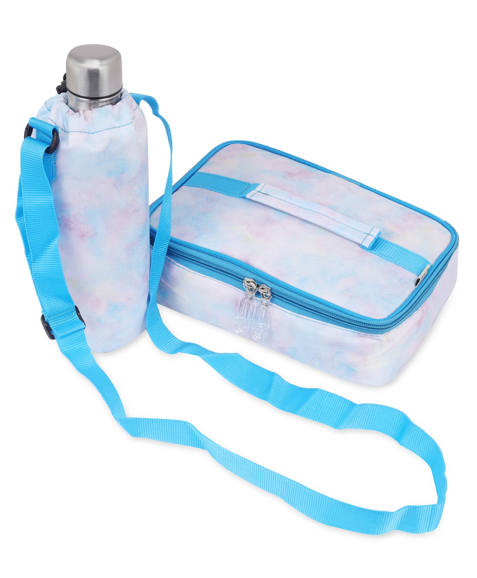 Echo Boomers Solid Color Theme Large Insulated Lunch Bag with Mesh Compartment & Water Bottle Combo - Sky Blue-image-33