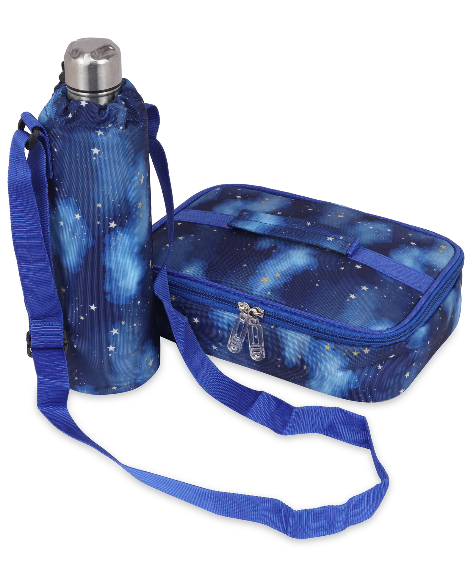 Echo Boomers Space Theme Printed Large Insulated Lunch Bag with Mesh Compartment & Water Bottle Combo - Dark Blue-image-21